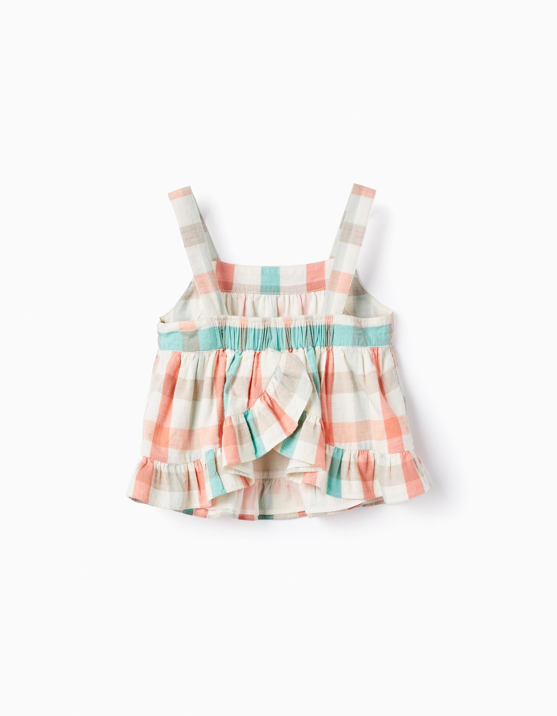 Square Cotton Crop Top for Girls 'B&S', Aqua Green/Coral