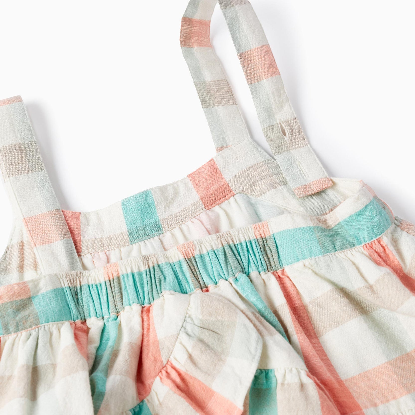 Square Cotton Crop Top for Girls 'B&S', Aqua Green/Coral