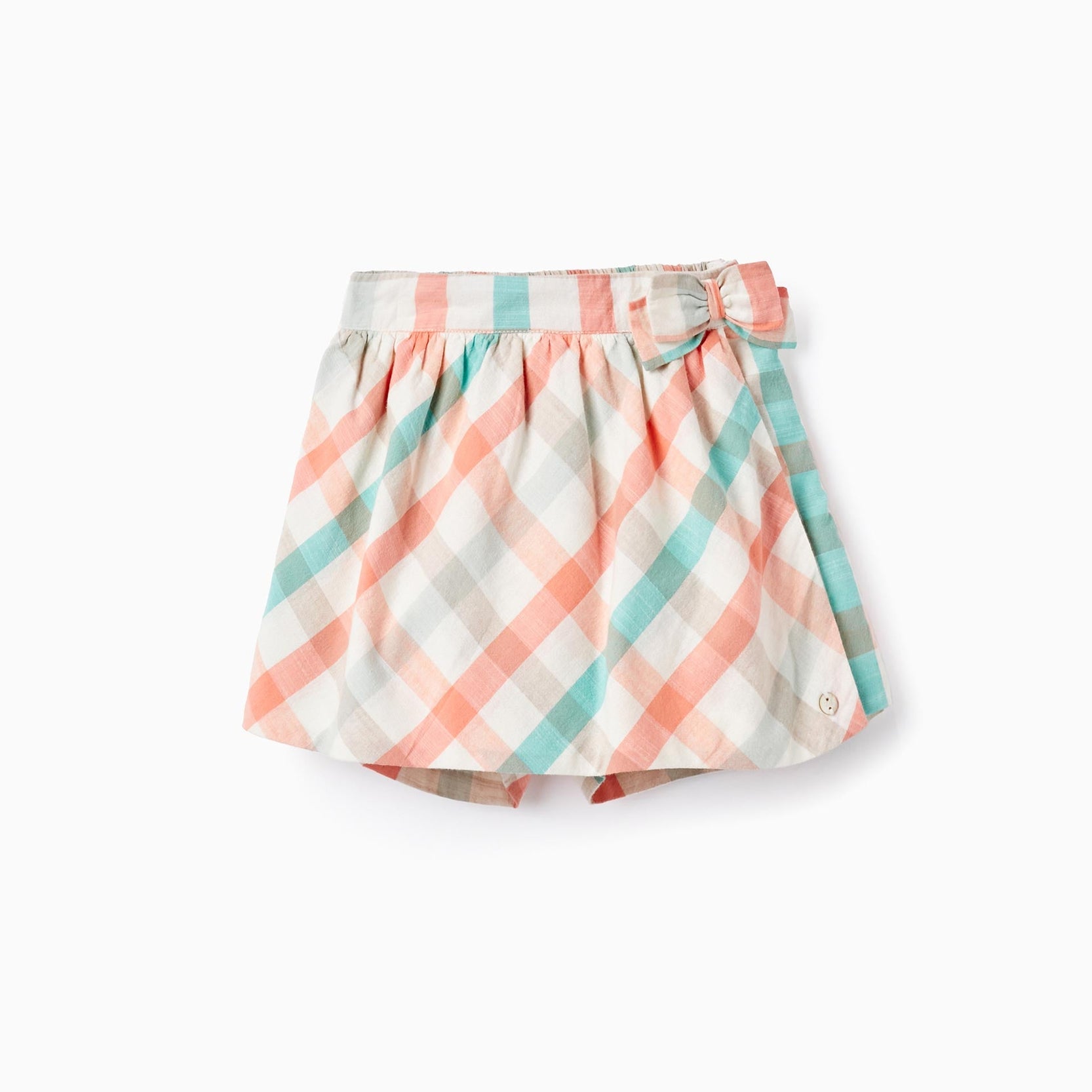 Checkered Cotton Skort for Girls 'B&S', Aqua Green/Coral