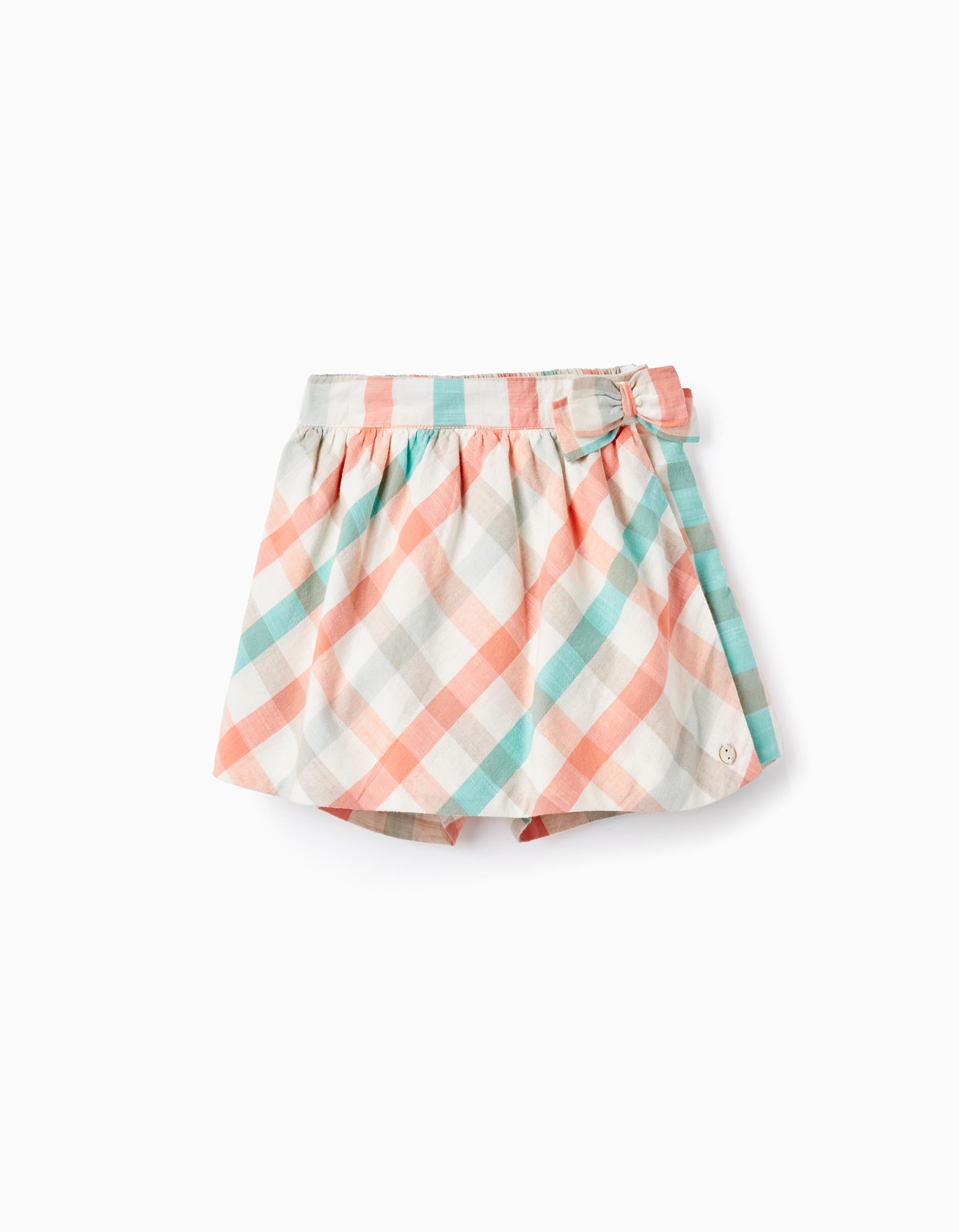 Checkered Cotton Skort for Girls 'B&S', Aqua Green/Coral