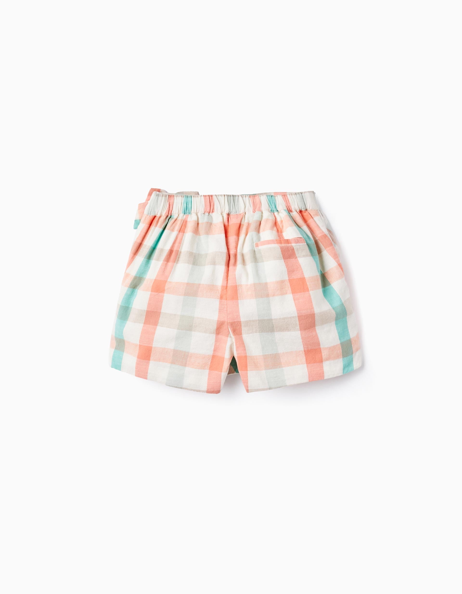 Checkered Cotton Skort for Girls 'B&S', Aqua Green/Coral