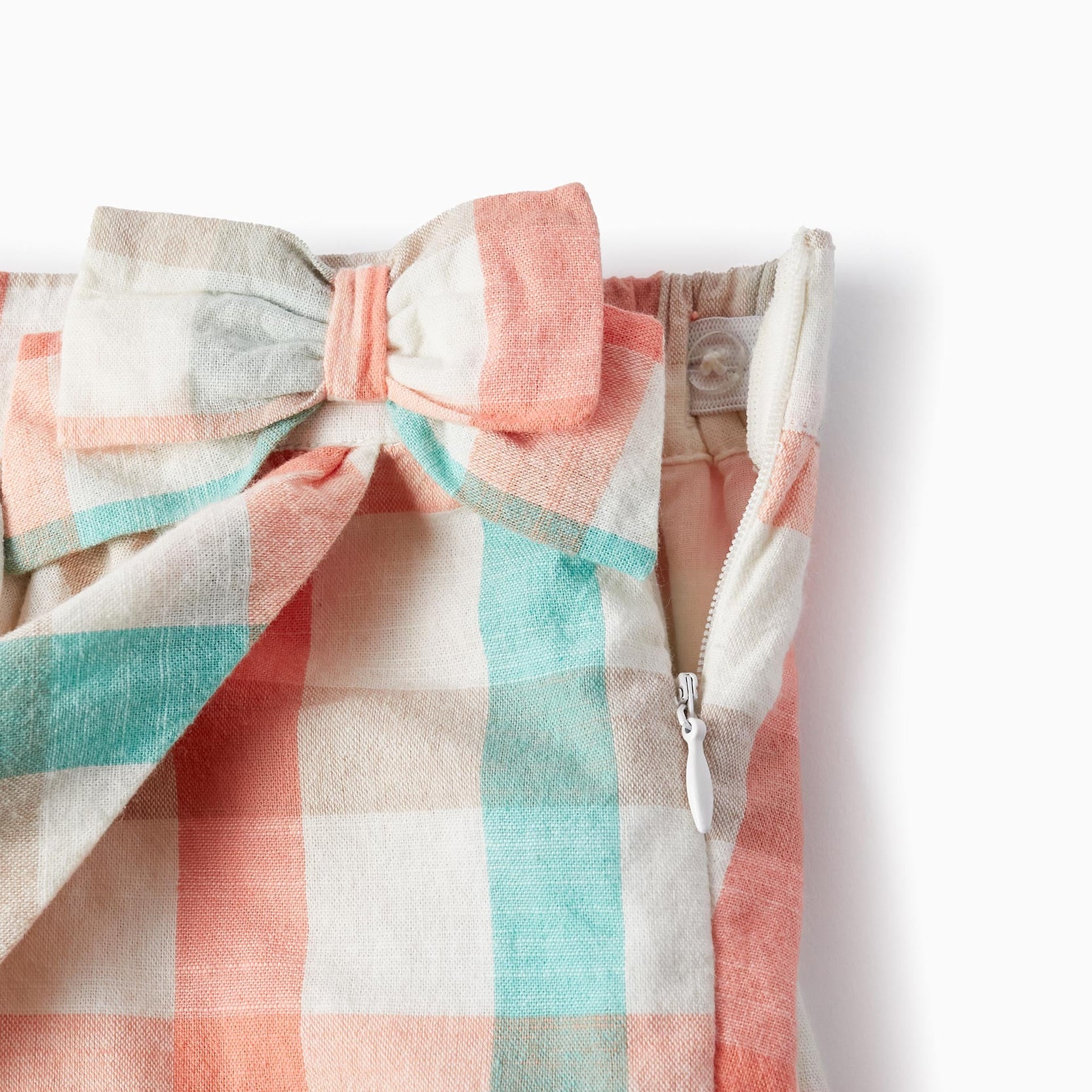 Checkered Cotton Skort for Girls 'B&S', Aqua Green/Coral