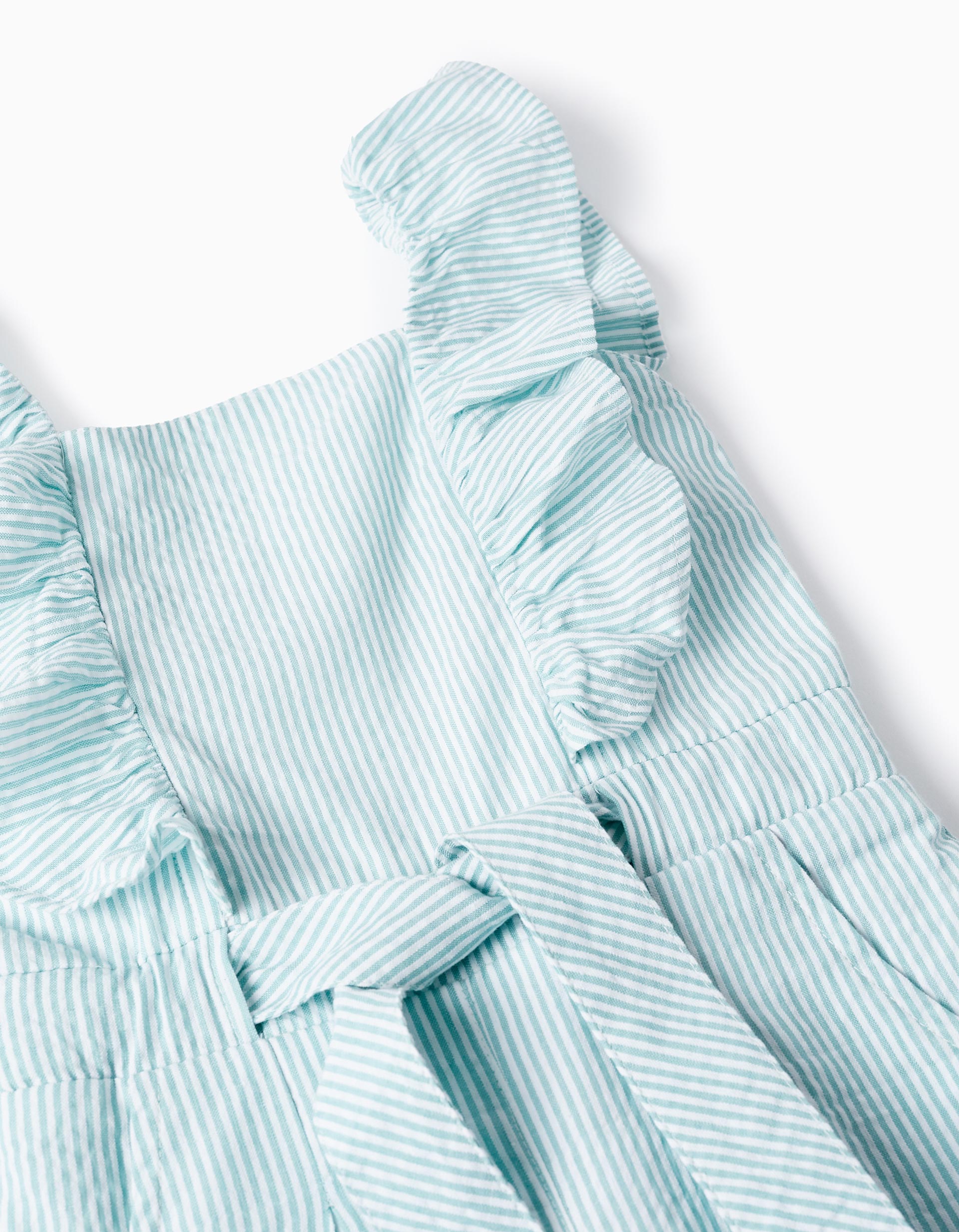 Short Striped Jumpsuit for Girls, Green/White