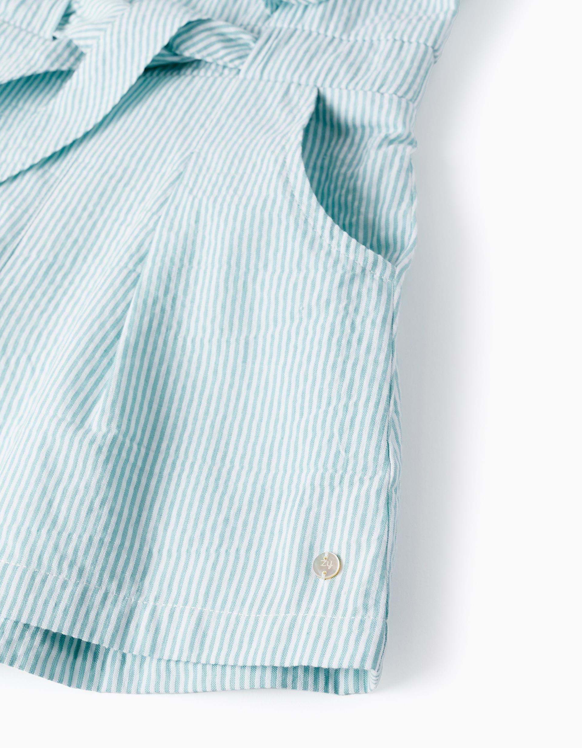 Short Striped Jumpsuit for Girls, Green/White