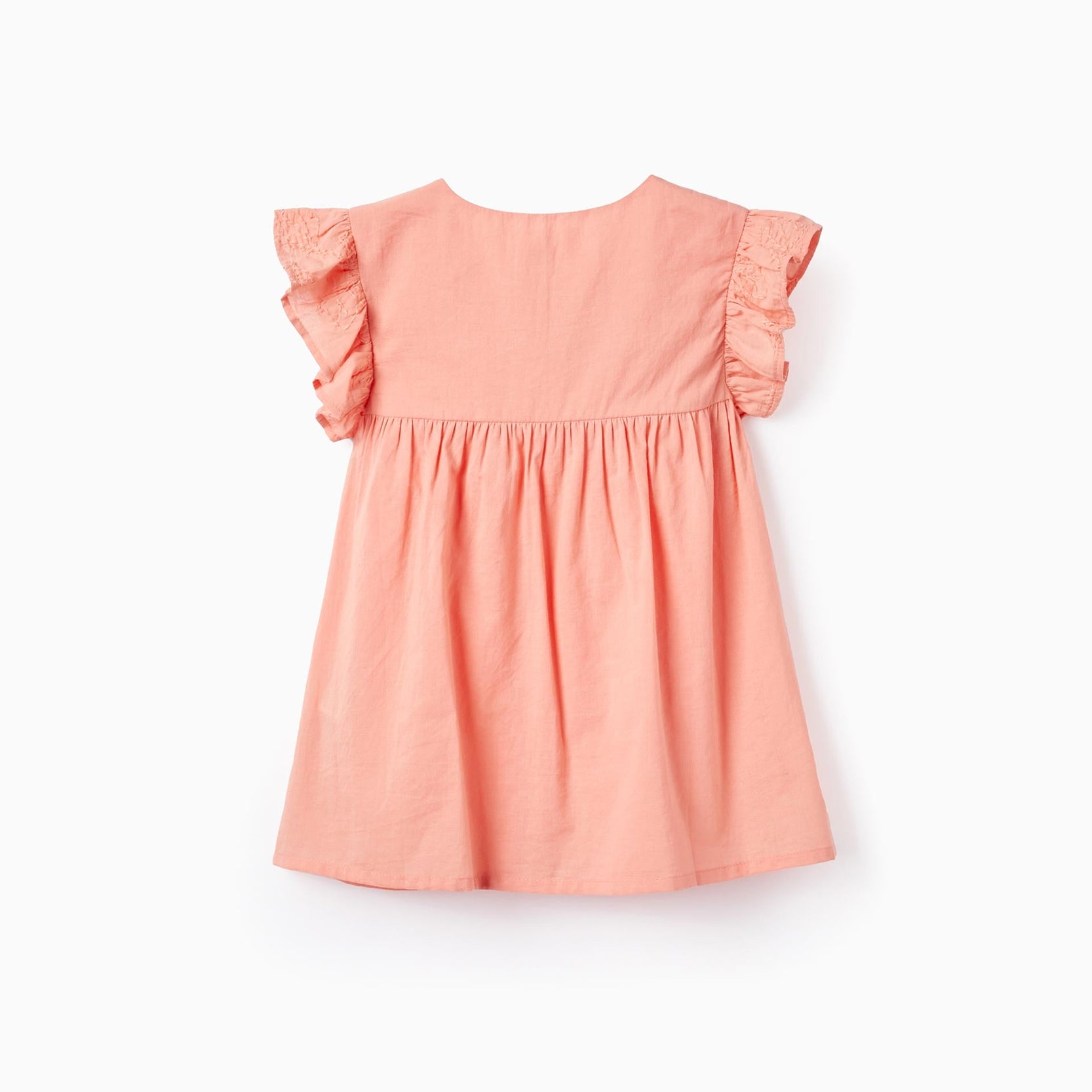 Cotton Tunic with Embroidery and Ruffles for Girls, Coral