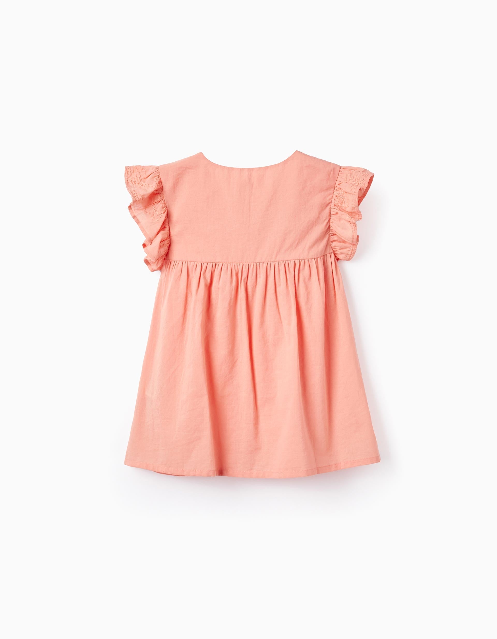 Cotton Tunic with Embroidery and Ruffles for Girls, Coral