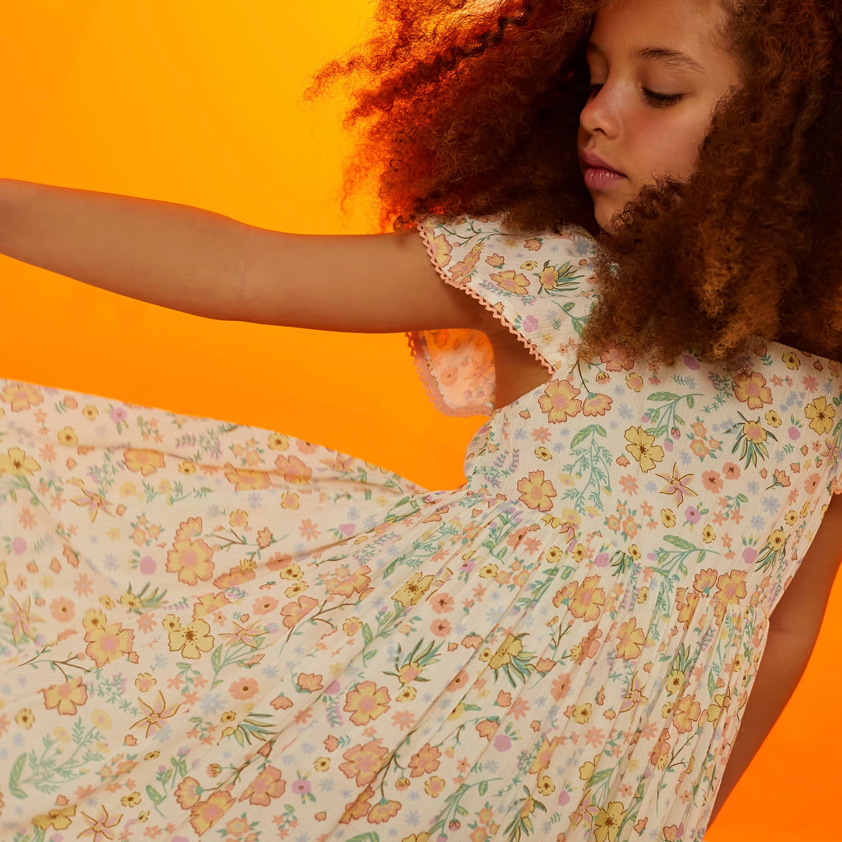 Floral Crepe Dress for Girls, White
