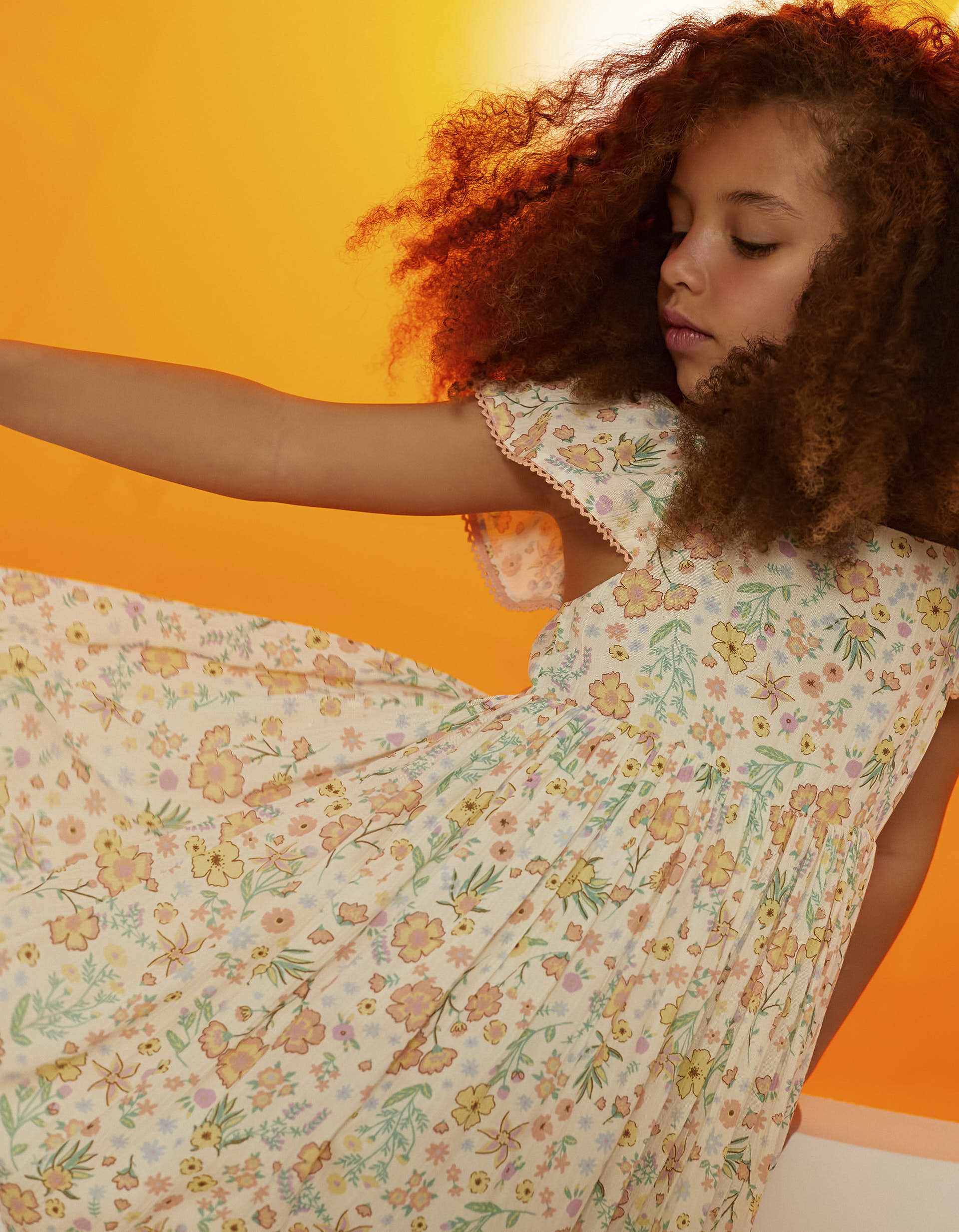 Floral Crepe Dress for Girls, White