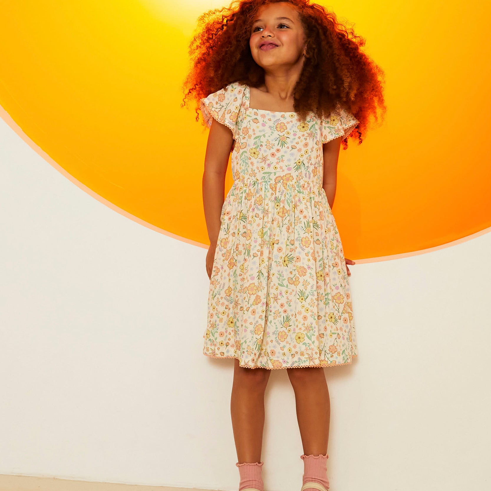 Floral Crepe Dress for Girls, White