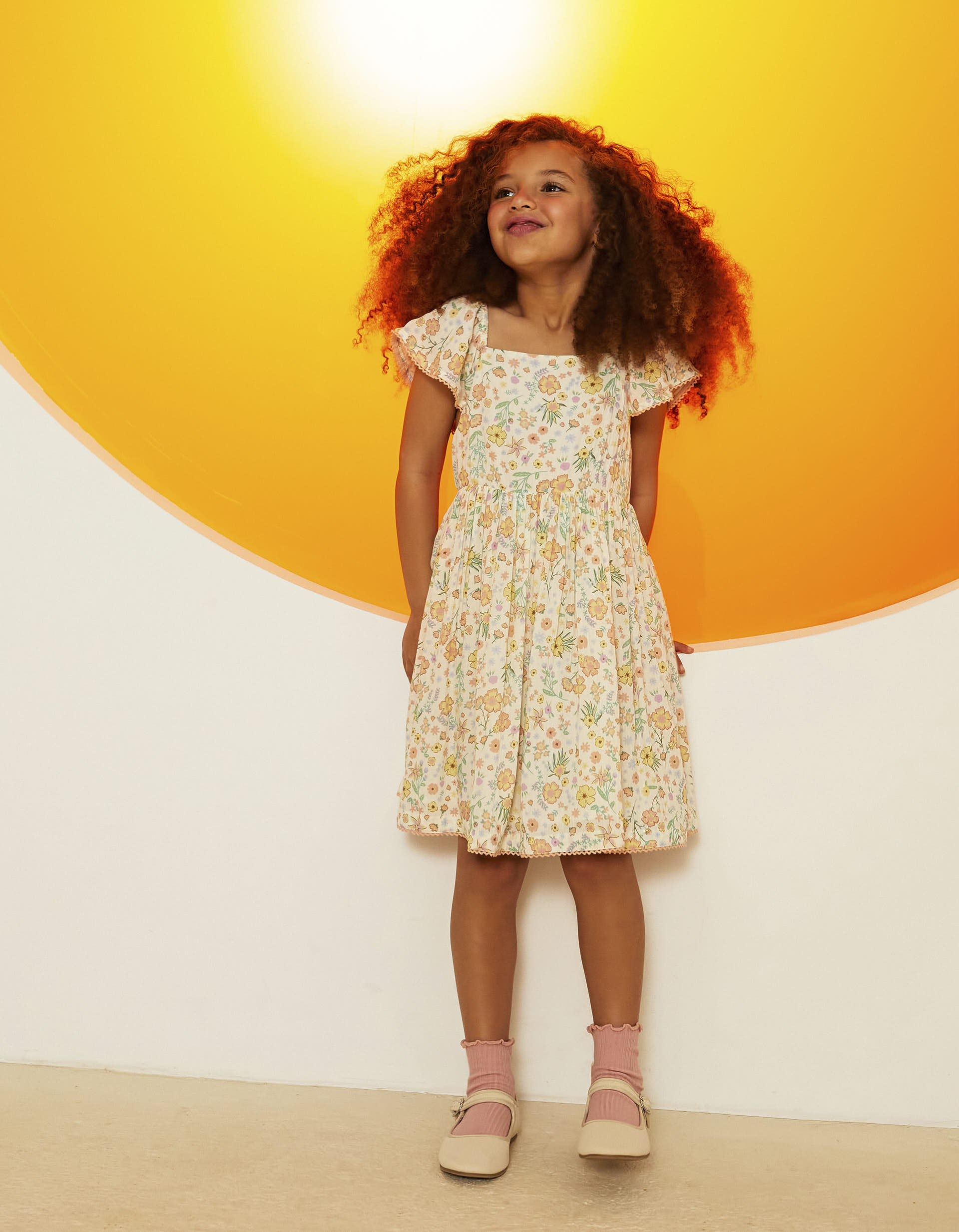 Floral Crepe Dress for Girls, White