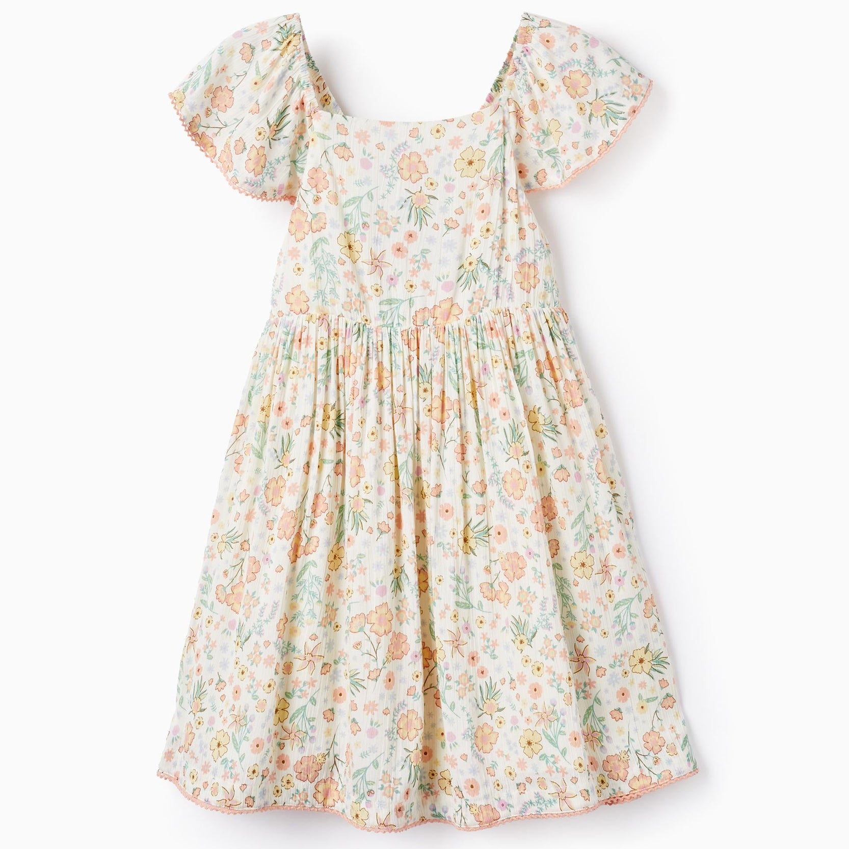 Floral Crepe Dress for Girls, White