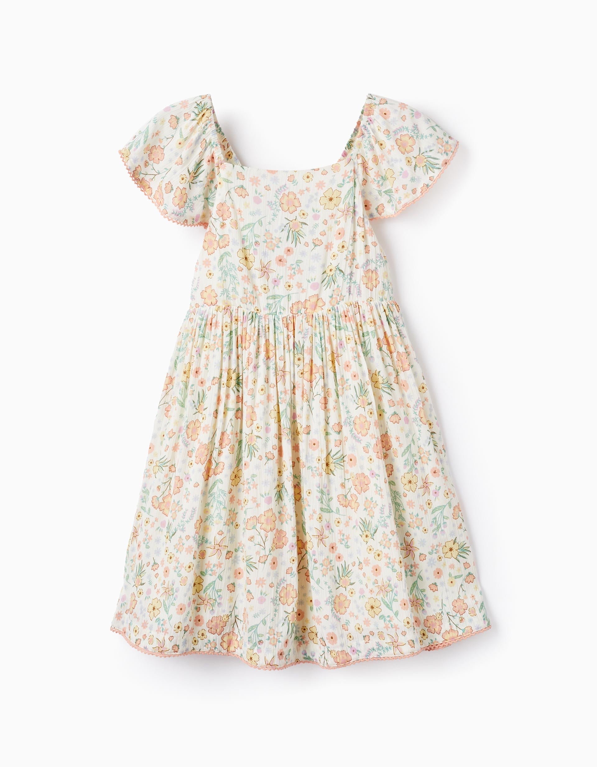 Floral Crepe Dress for Girls, White