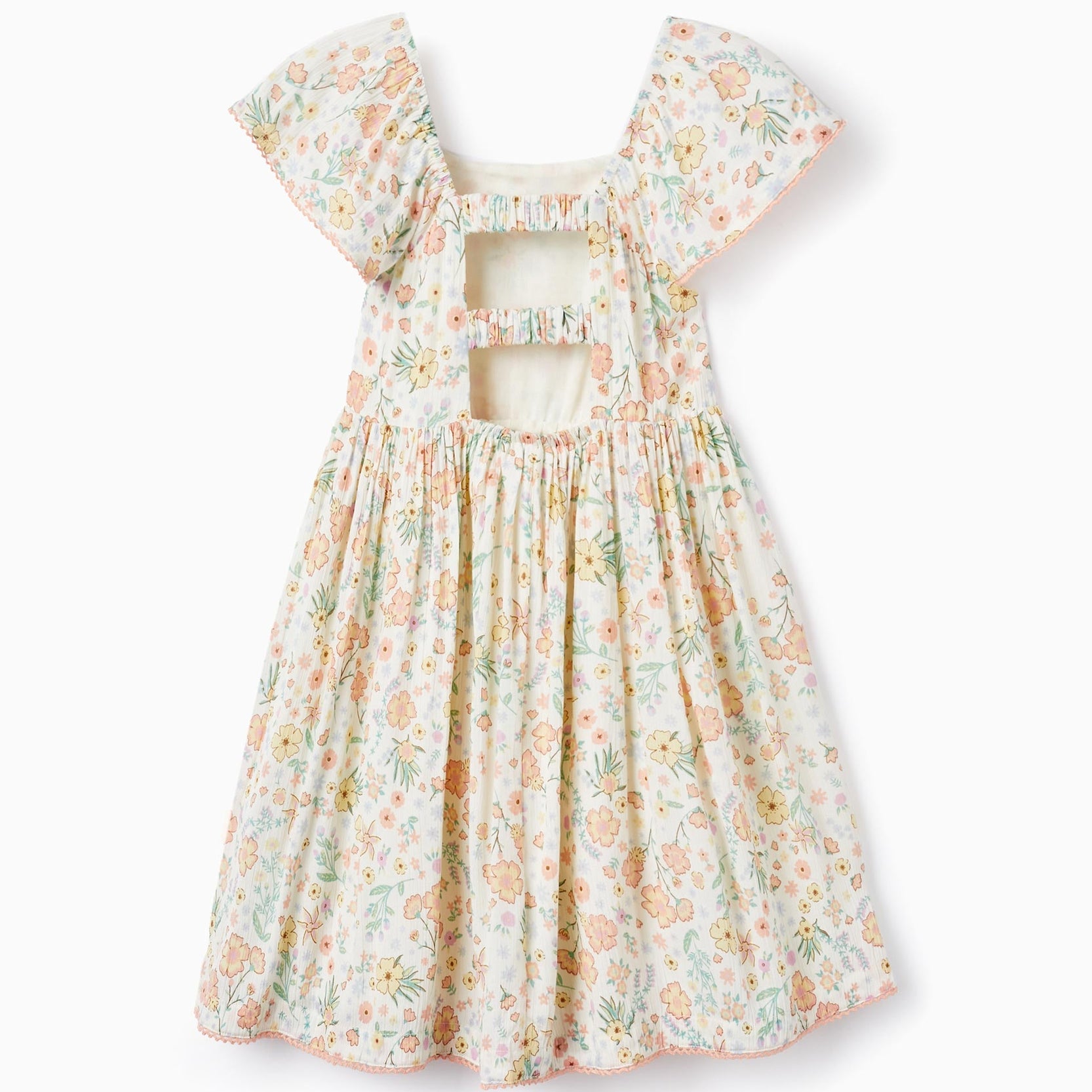 Floral Crepe Dress for Girls, White