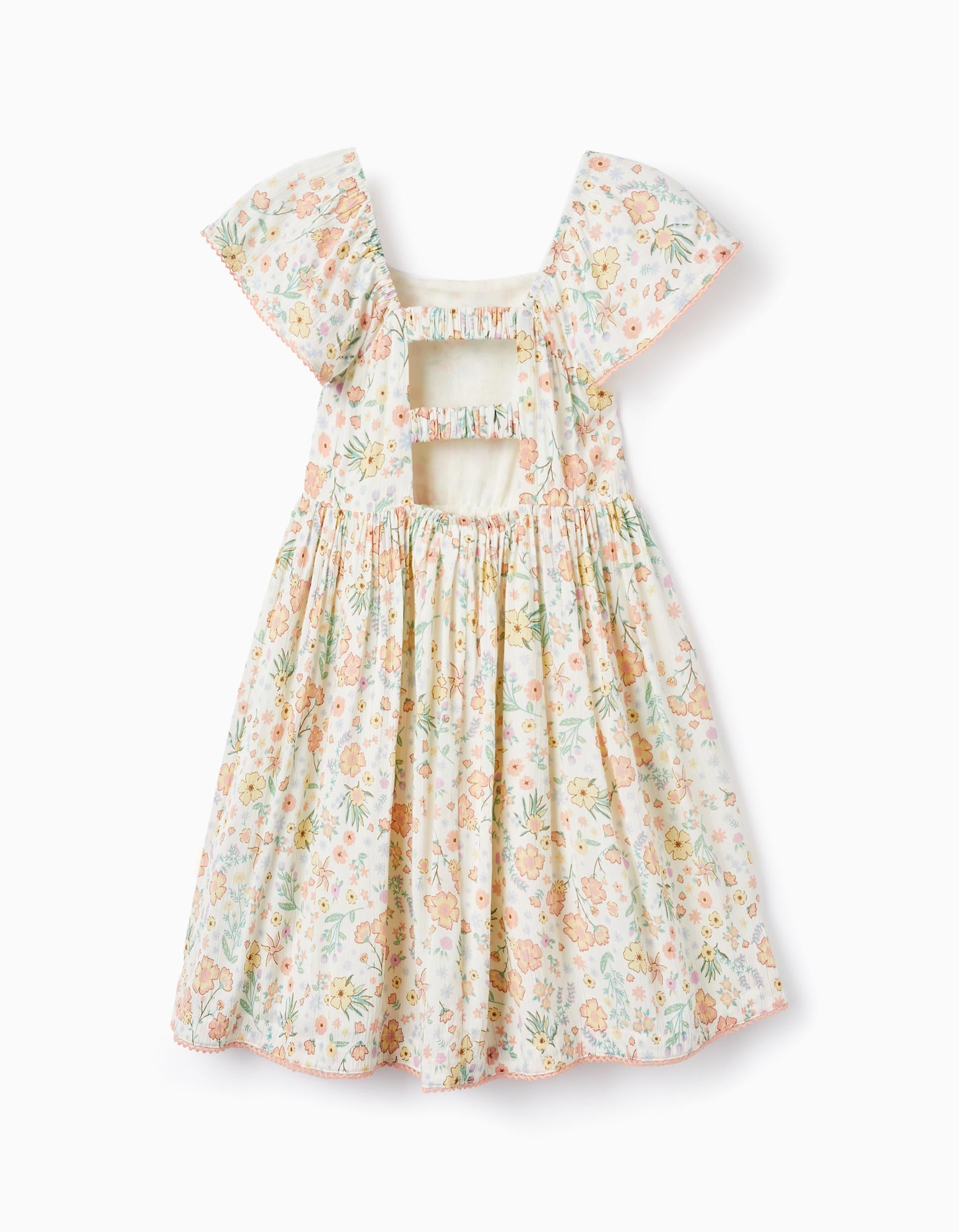Floral Crepe Dress for Girls, White