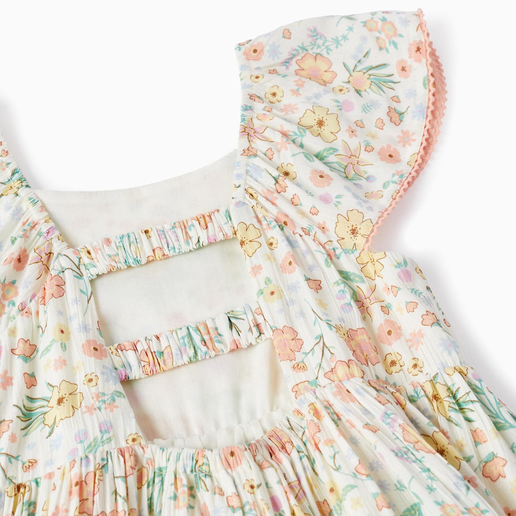 Floral Crepe Dress for Girls, White