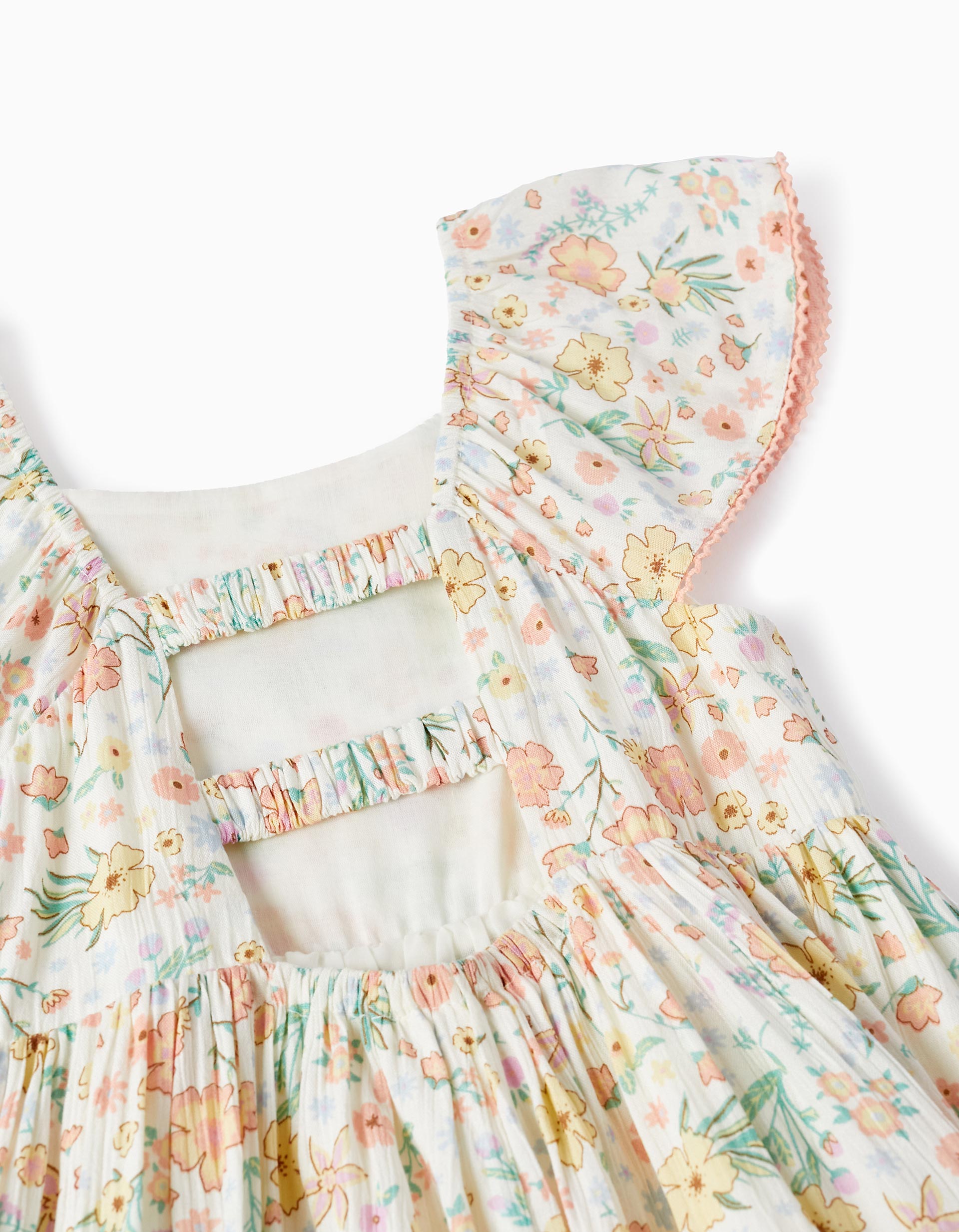 Floral Crepe Dress for Girls, White
