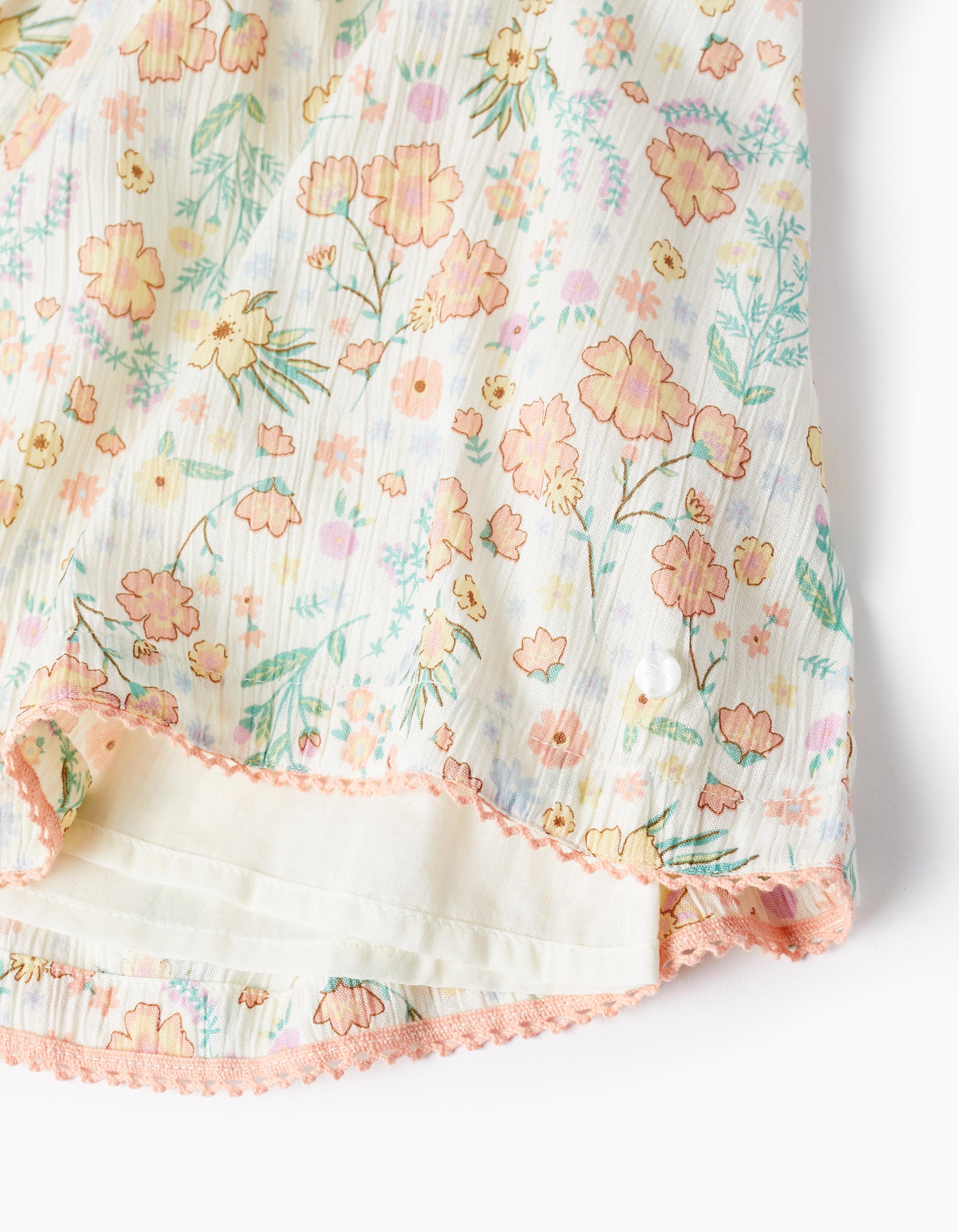 Floral Crepe Dress for Girls, White