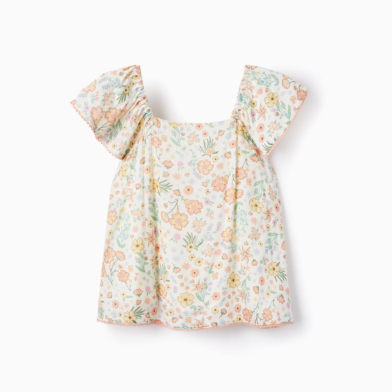 Floral Crepe Top for Girls, White