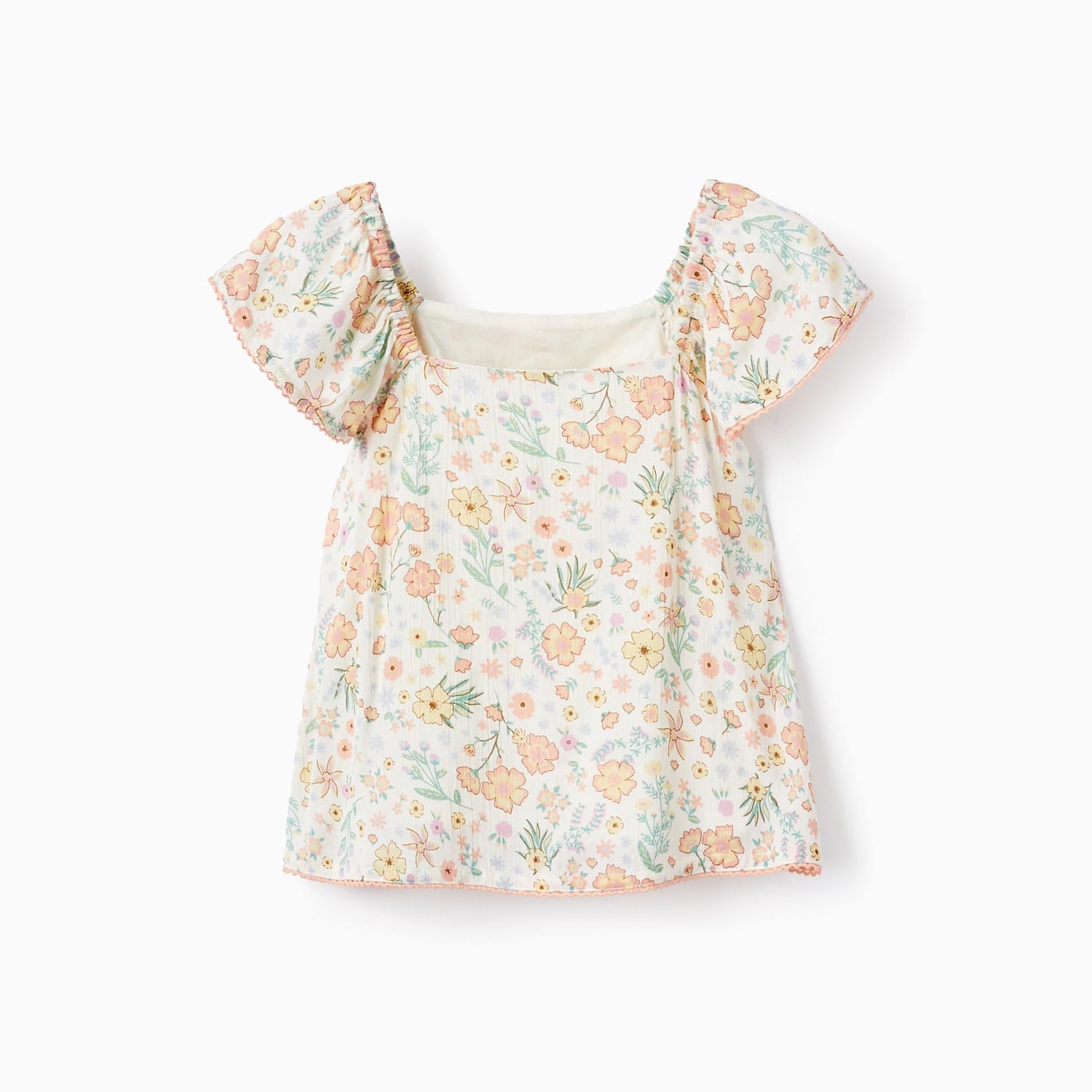 Floral Crepe Top for Girls, White