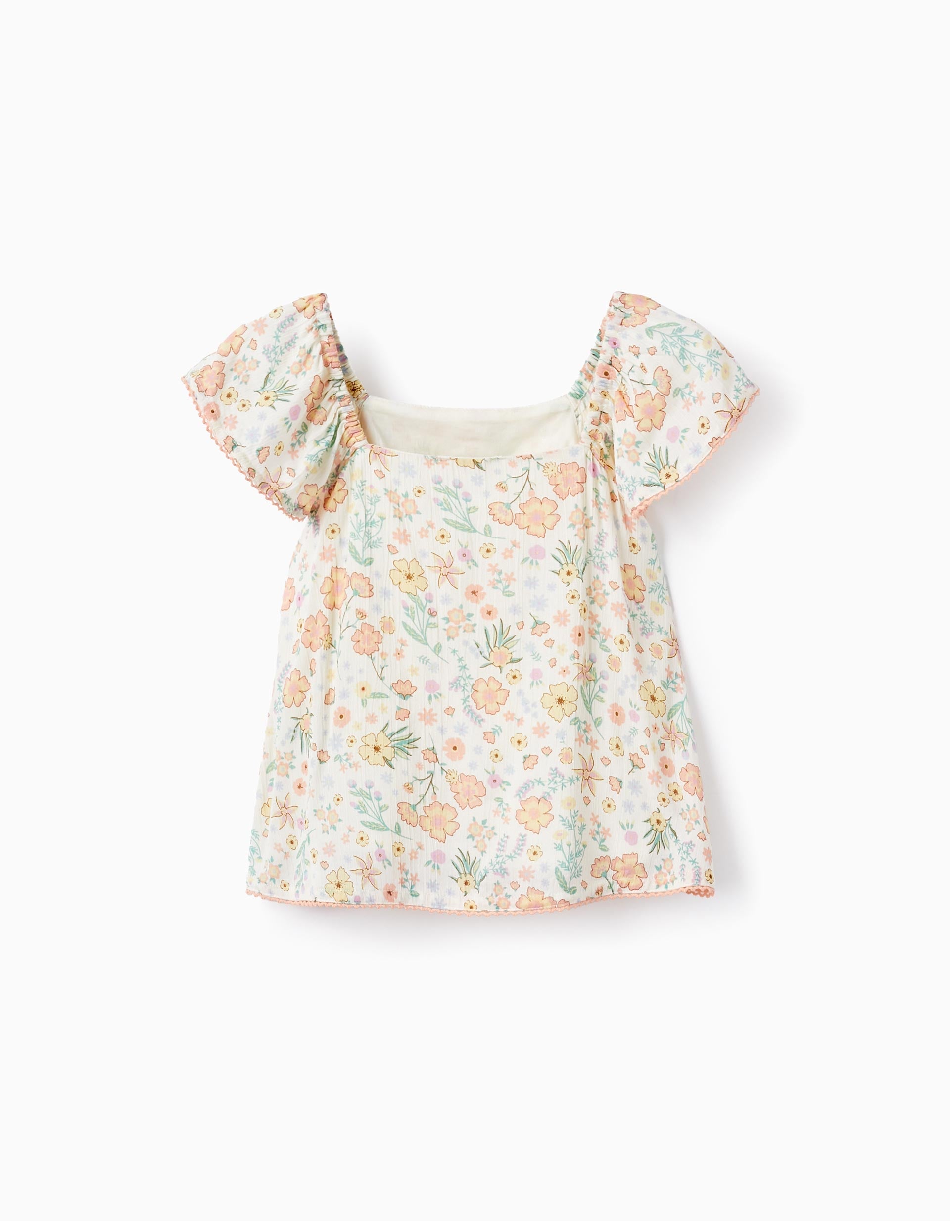 Floral Crepe Top for Girls, White