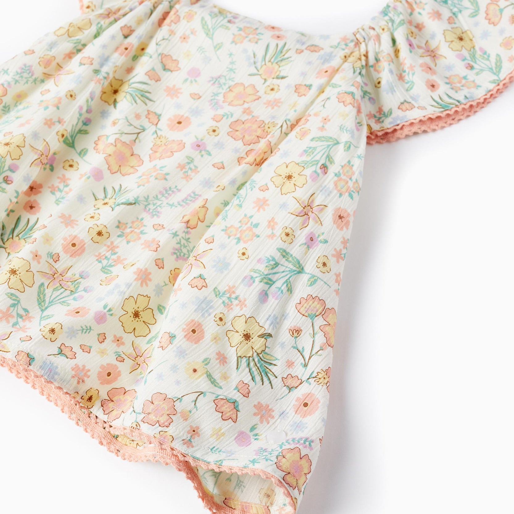 Floral Crepe Top for Girls, White