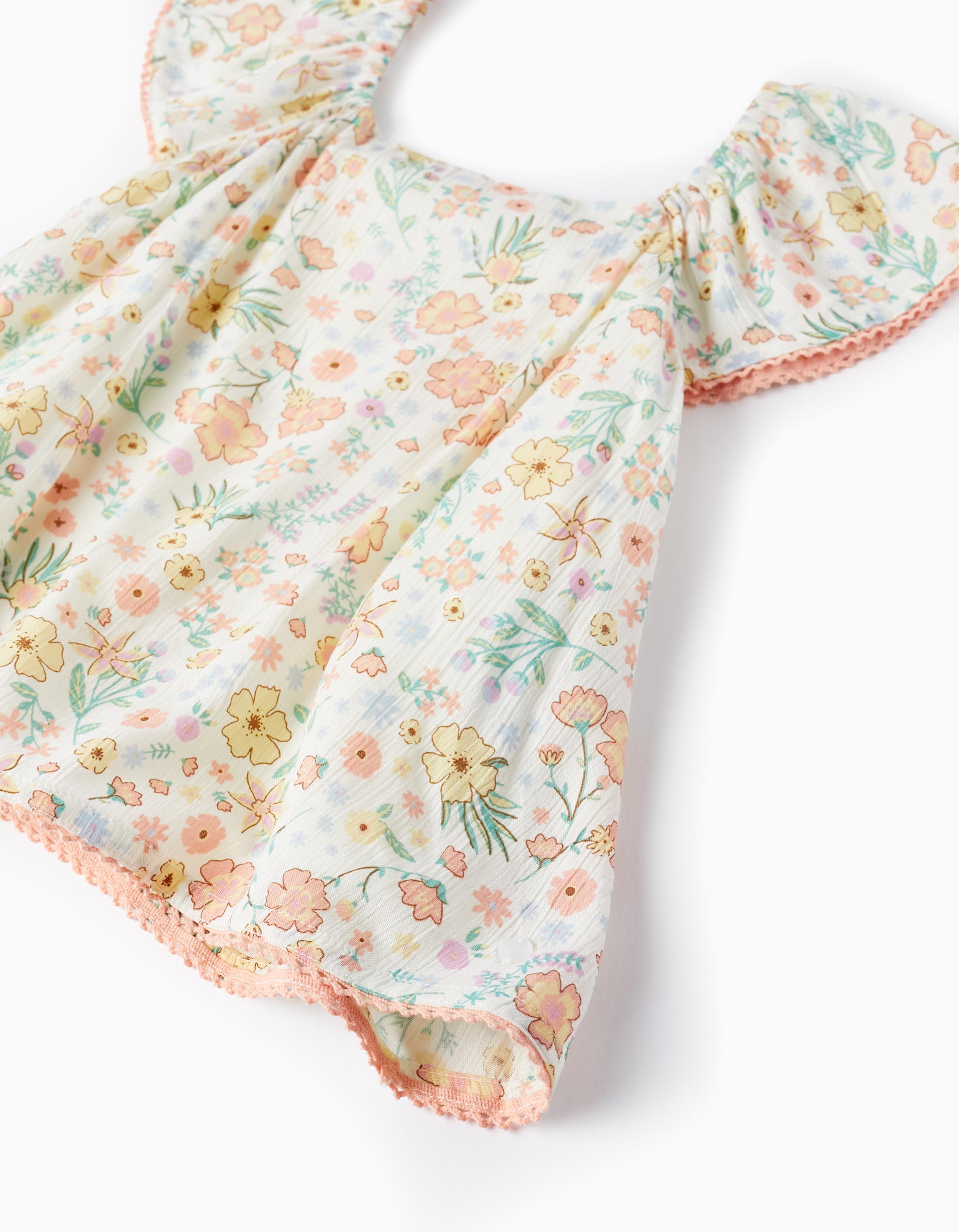 Floral Crepe Top for Girls, White