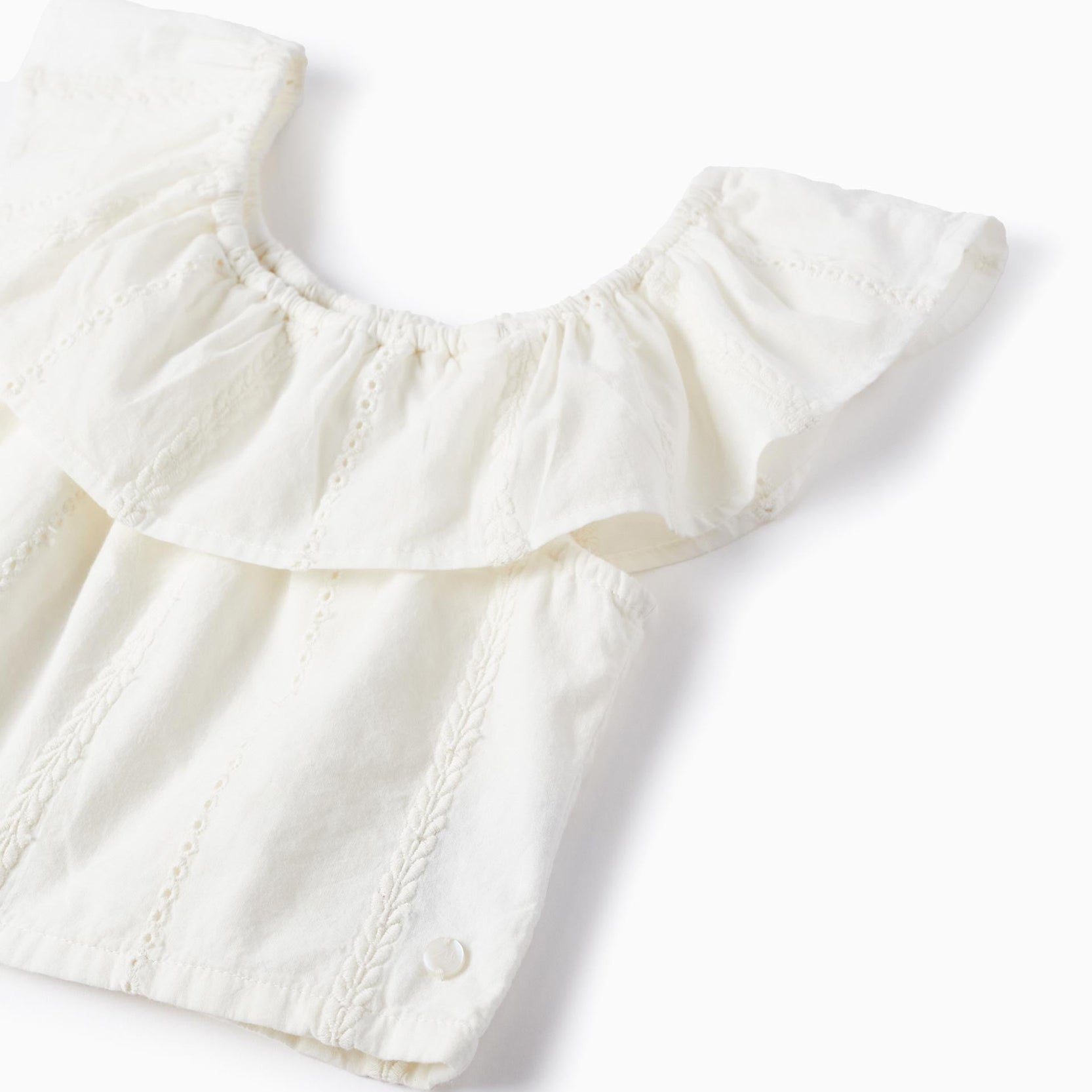 Cotton Top with Embroidery for Girls, White