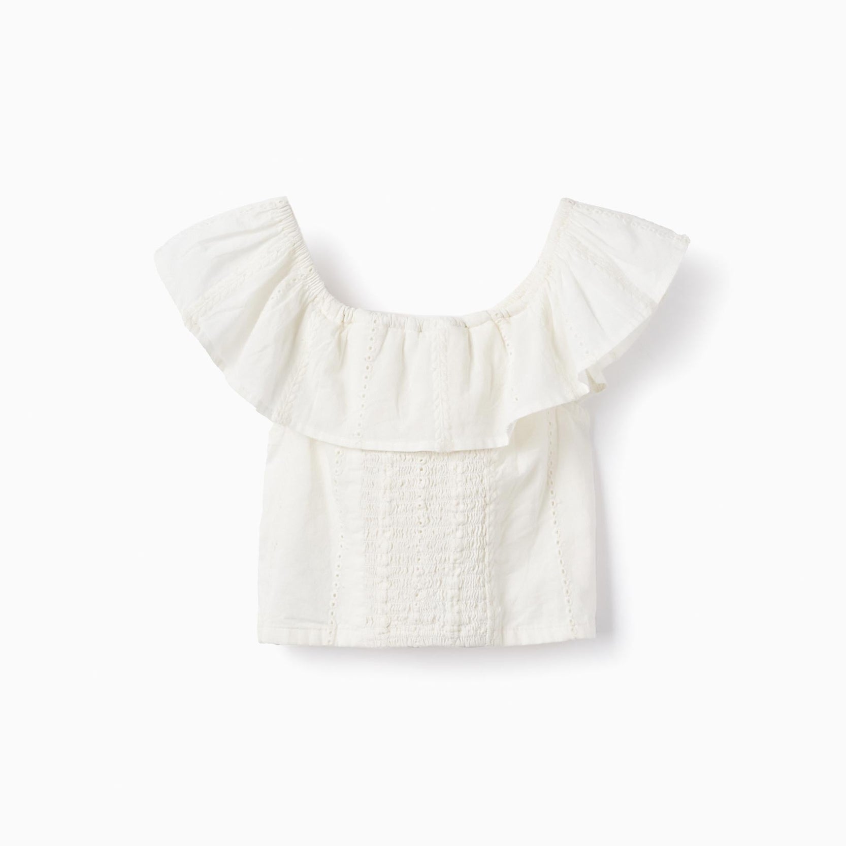 Cotton Top with Embroidery for Girls, White