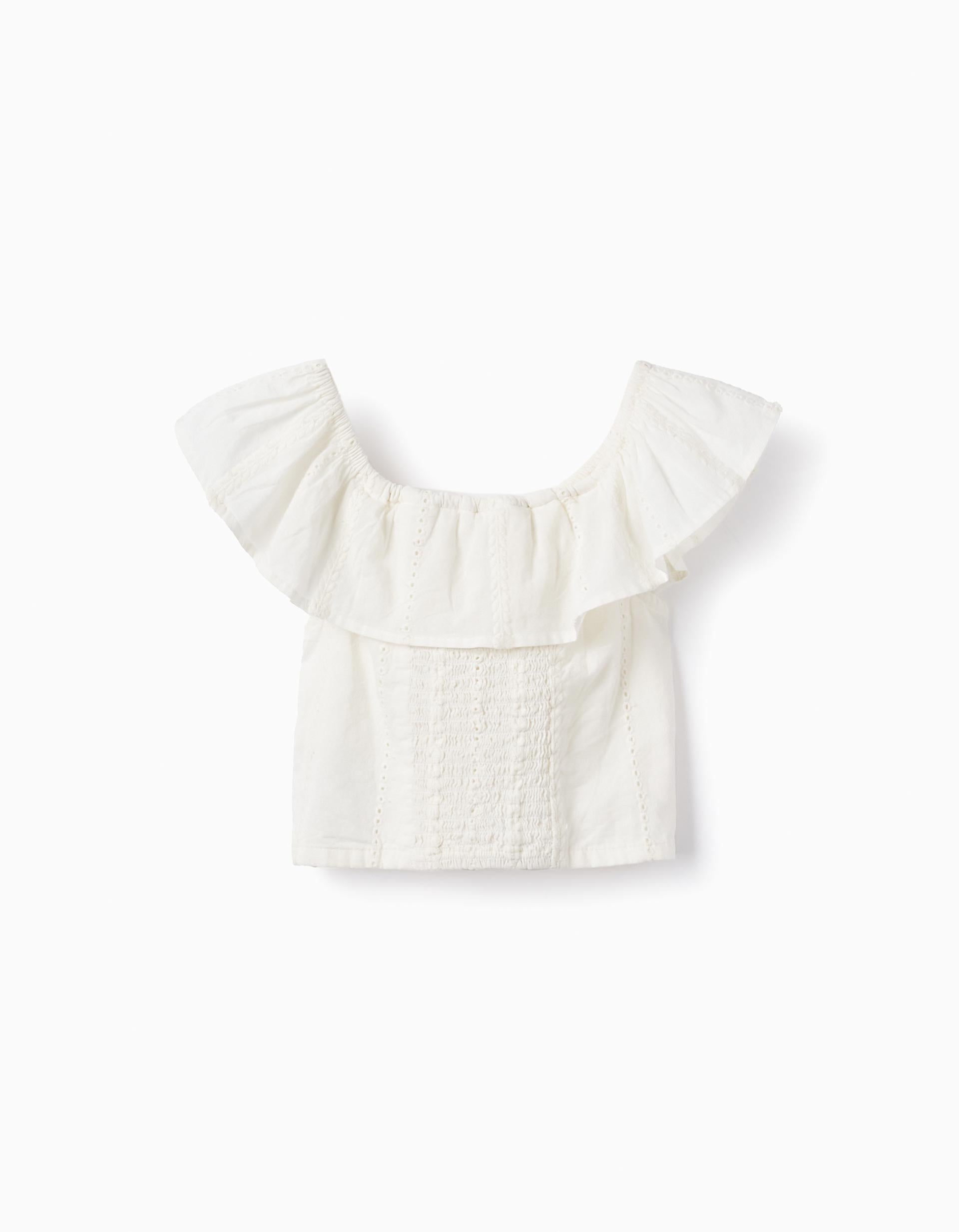 Cotton Top with Embroidery for Girls, White