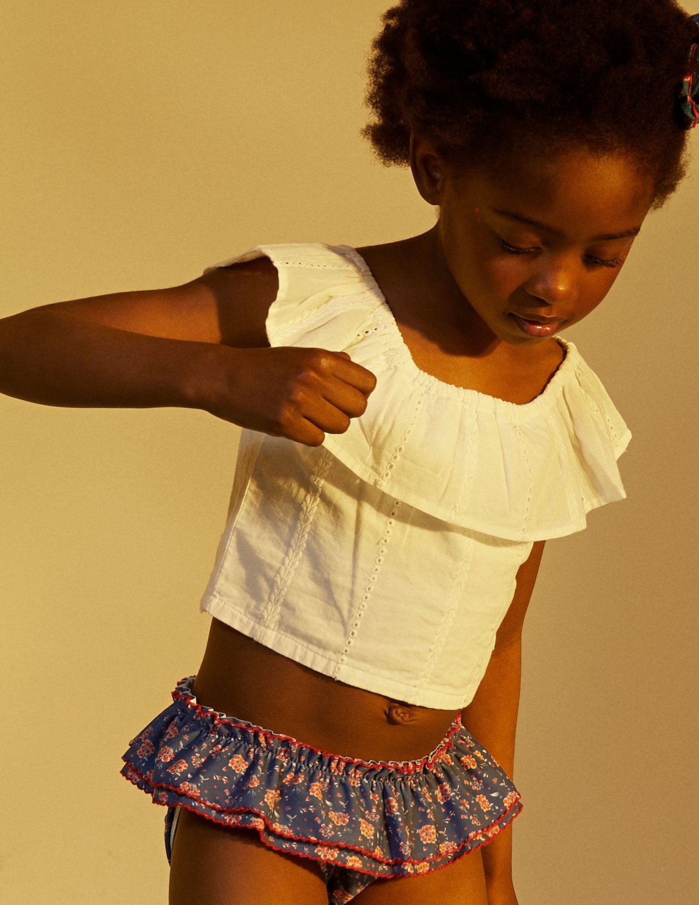 Cotton Top with Embroidery for Girls, White