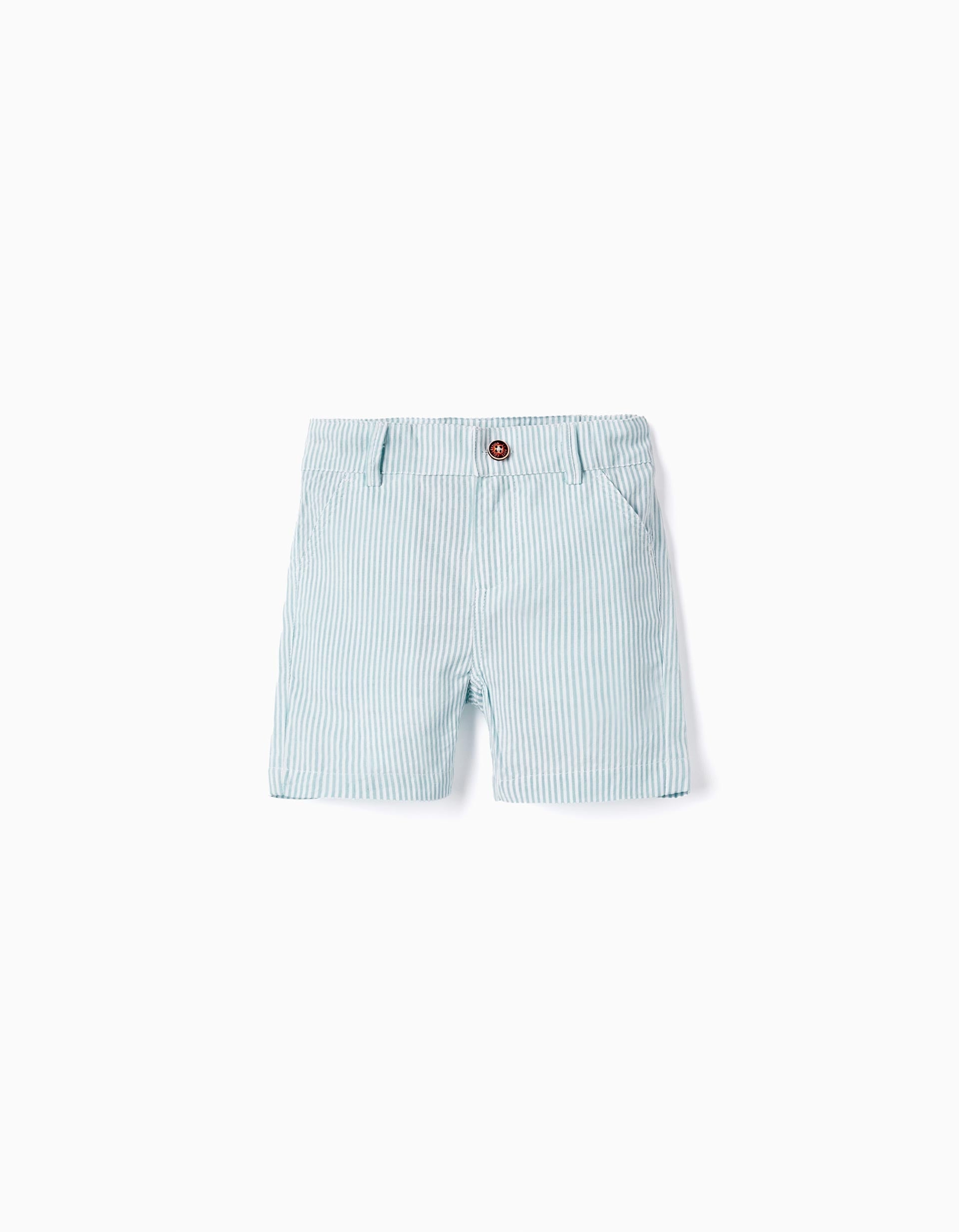 Striped Chino Shorts for Baby Boys, White/Green