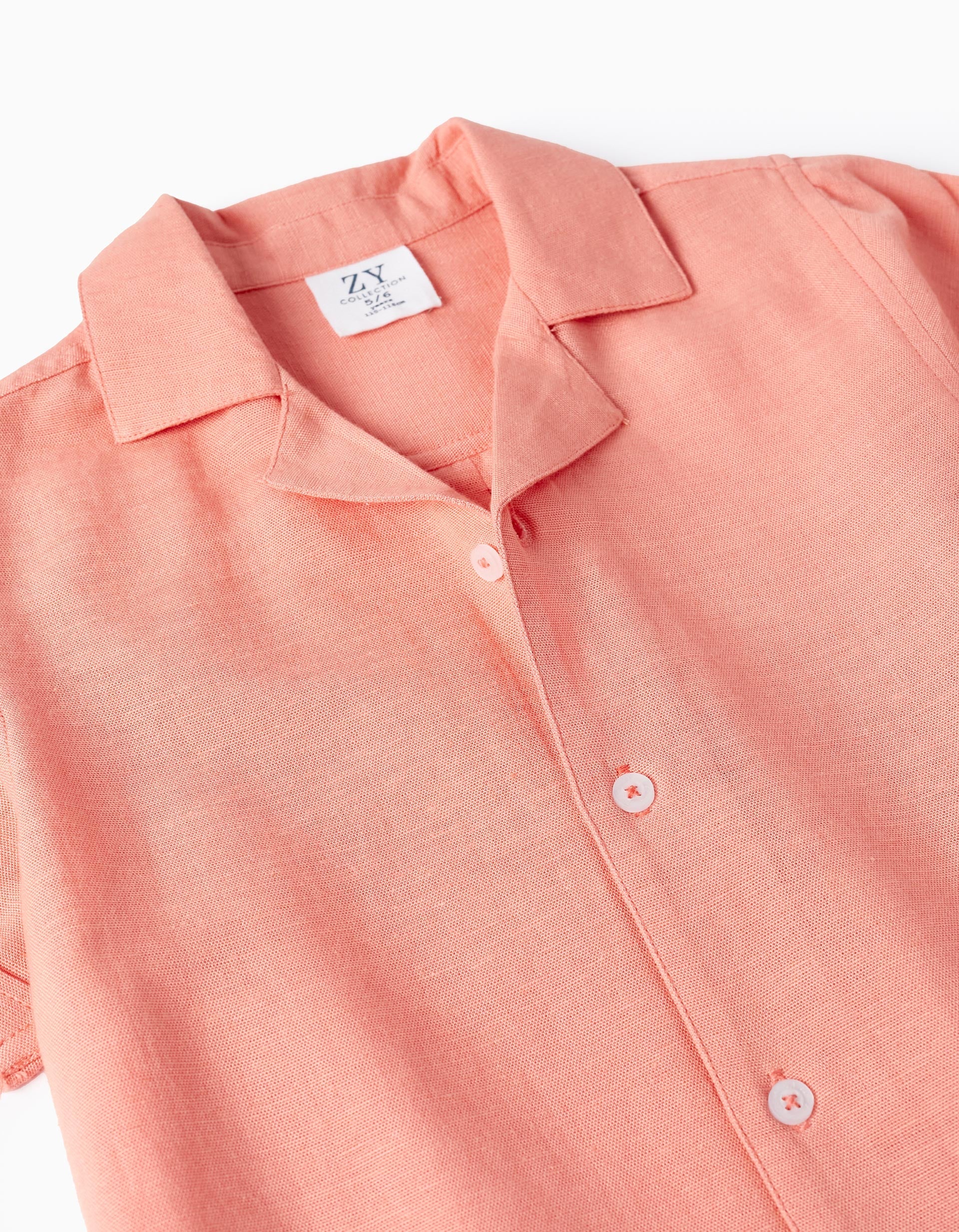 Short Sleeve Linen Shirt for Boys, Coral
