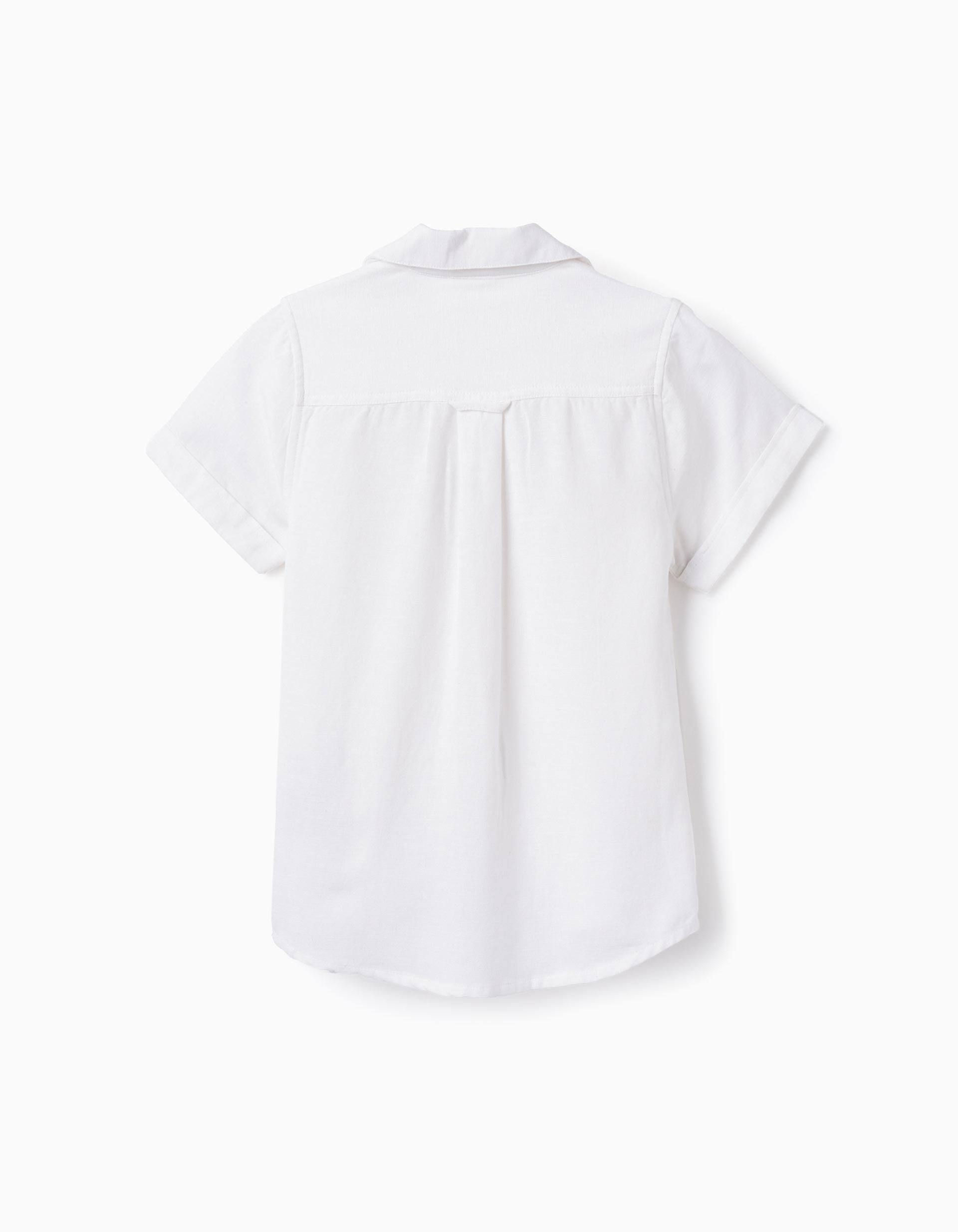Short Sleeve Linen Shirt for Boys, White