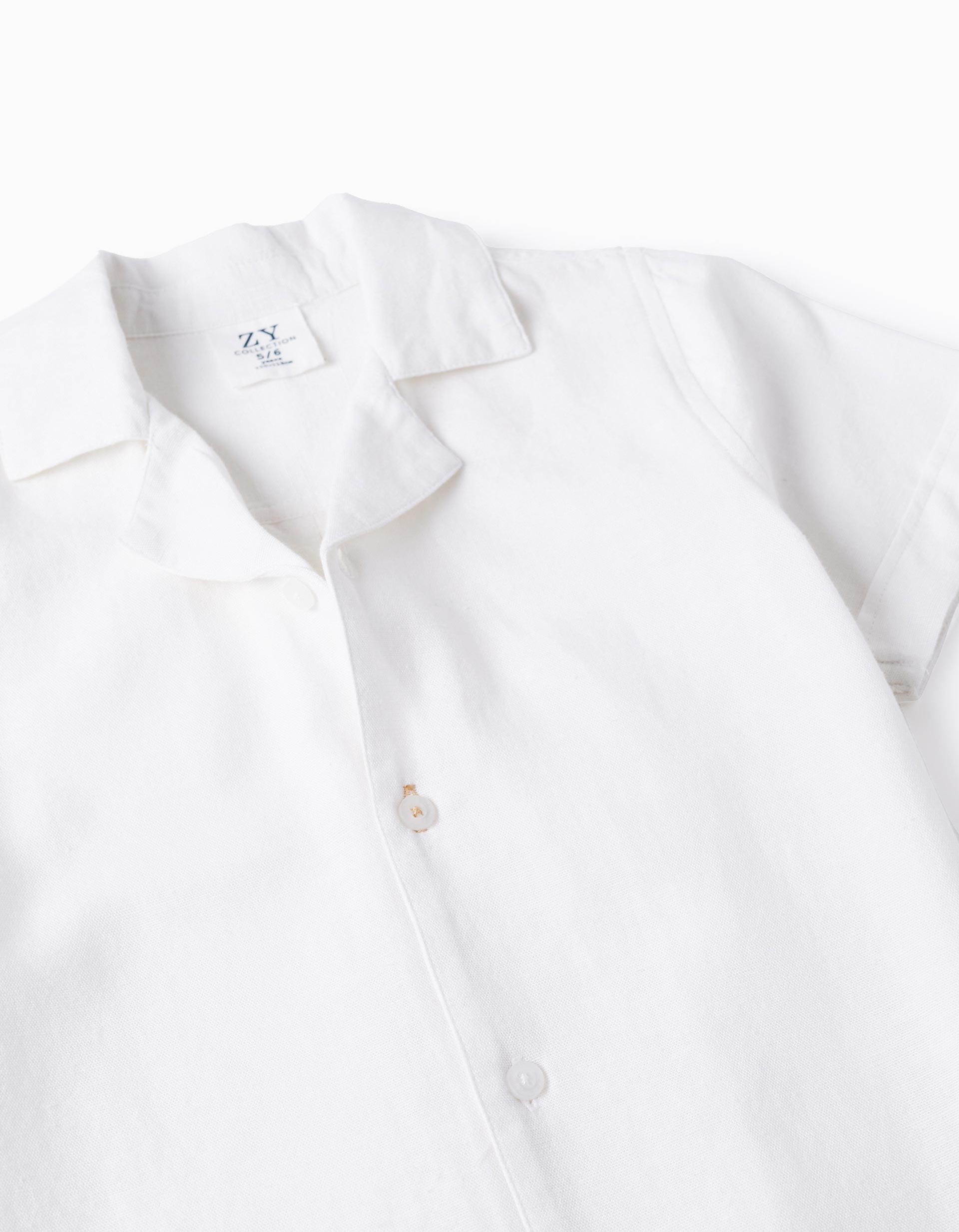 Short Sleeve Linen Shirt for Boys, White