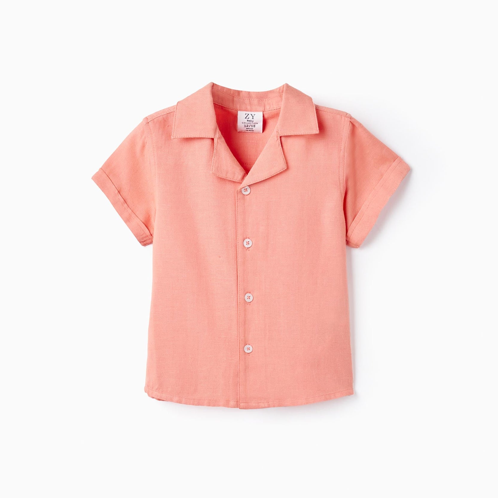 Short-sleeved Shirt with Linen for Baby Boys, Coral