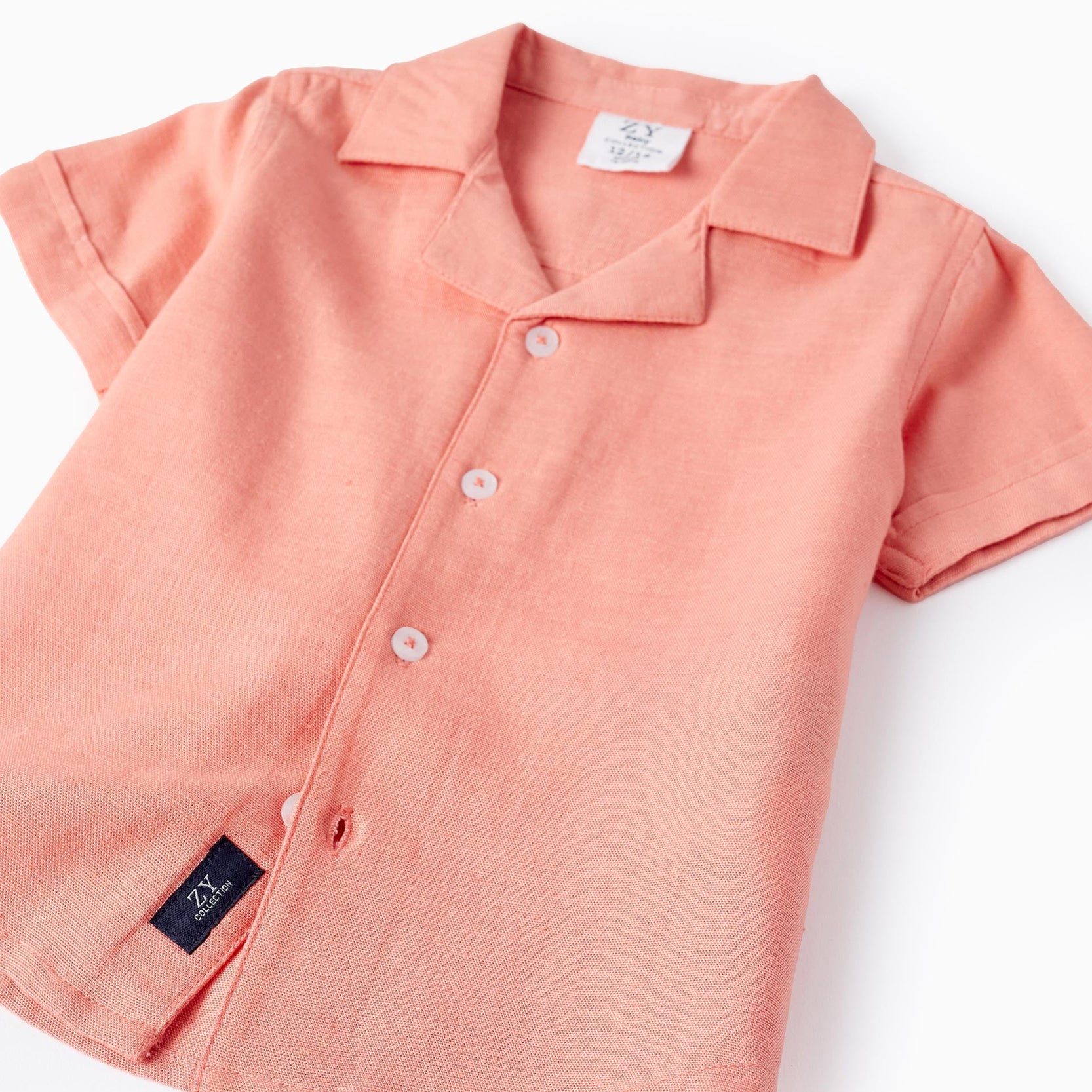 Short-sleeved Shirt with Linen for Baby Boys, Coral