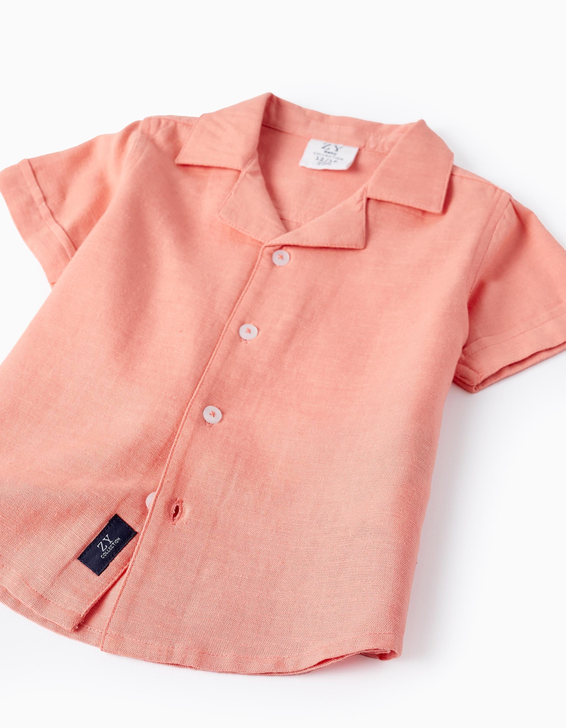 Short-sleeved Shirt with Linen for Baby Boys, Coral