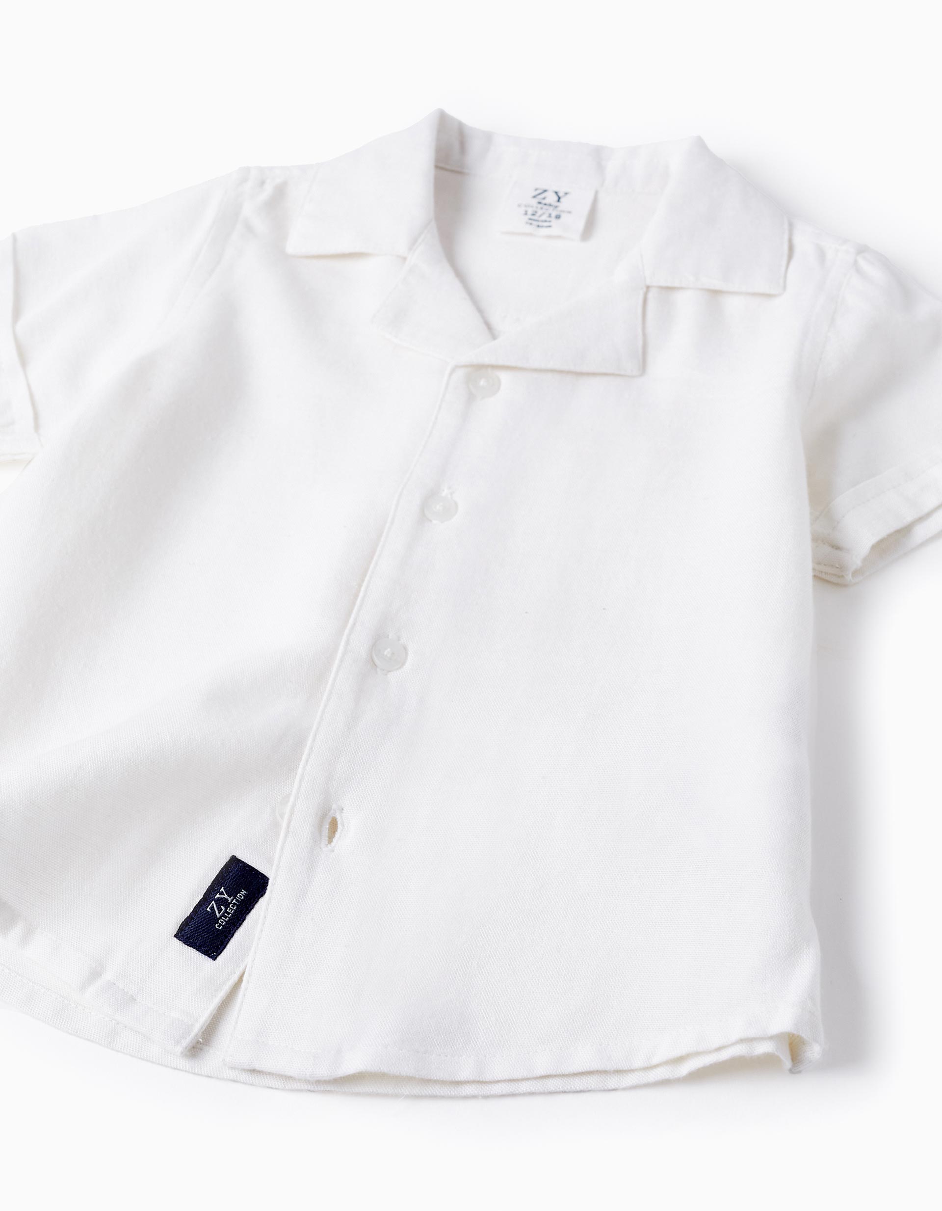 Short Sleeve Linen Shirt for Baby Boys, White