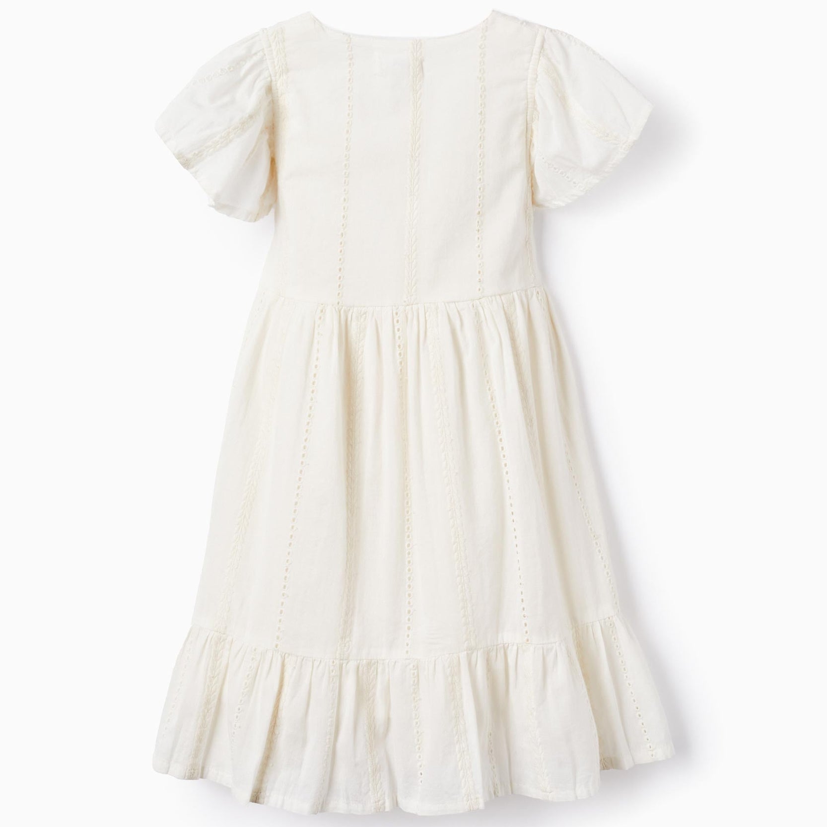 Cotton Dress with Embroidery for Girls, White