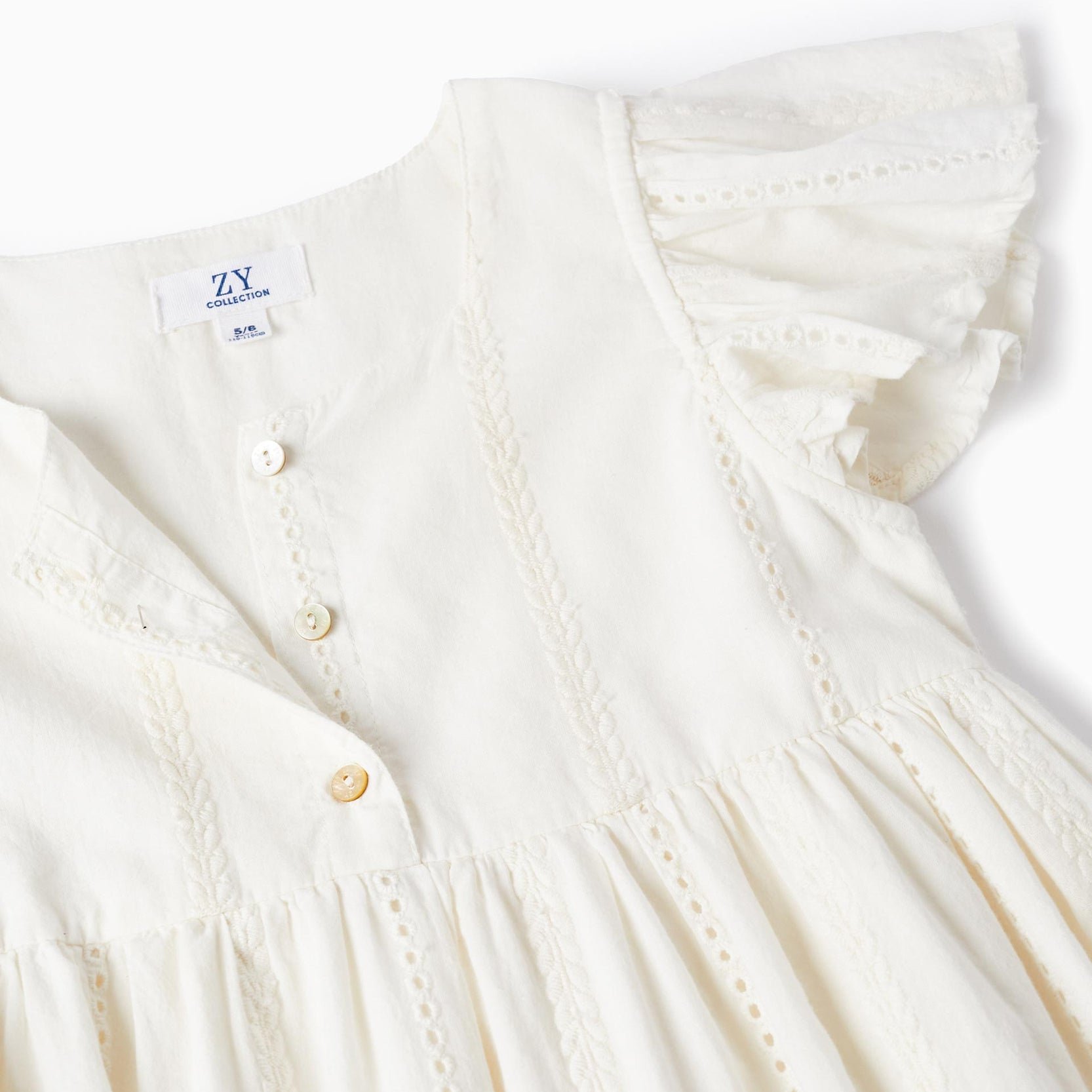 Cotton Dress with Embroidery for Girls, White