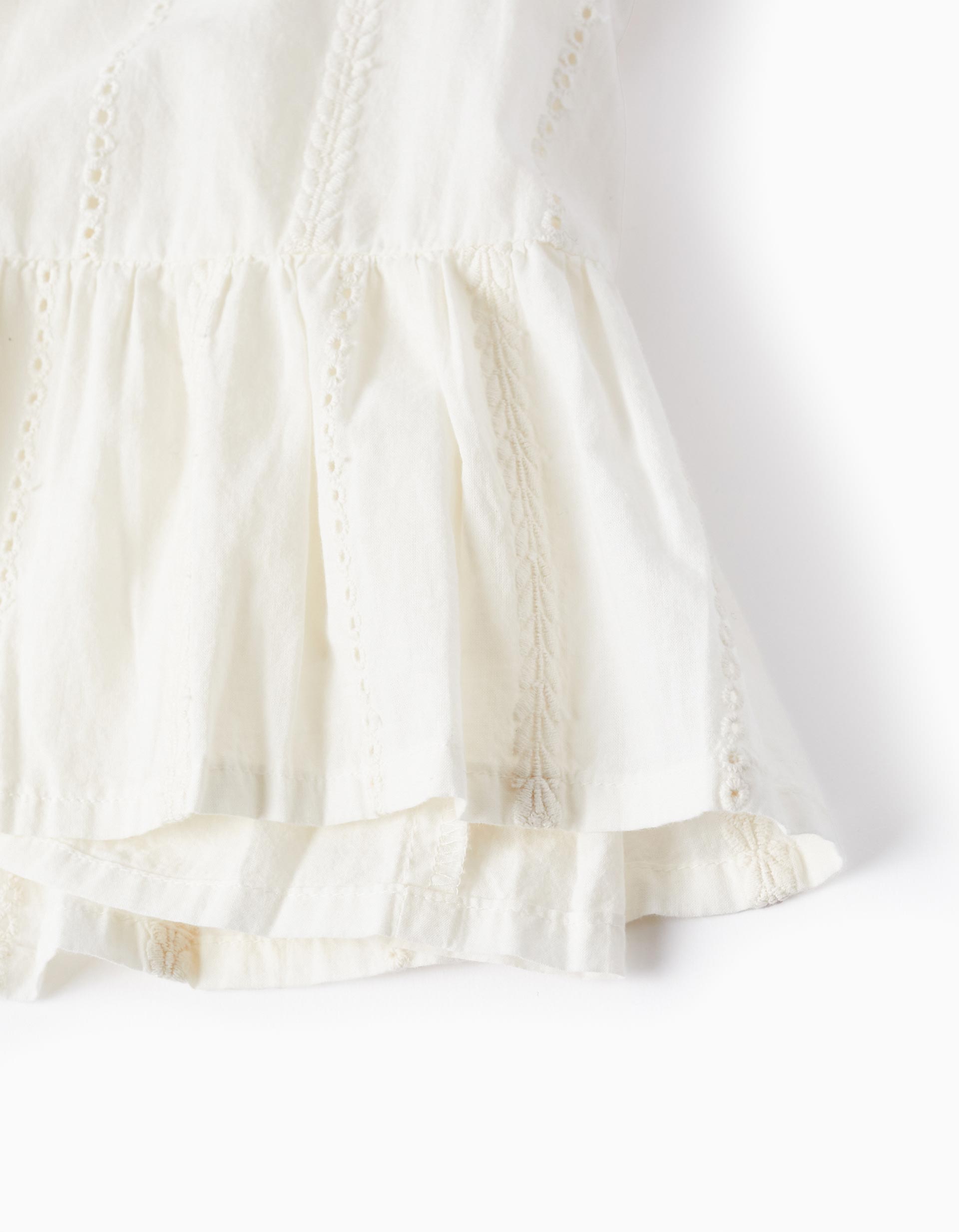 Cotton Dress with Embroidery for Girls, White