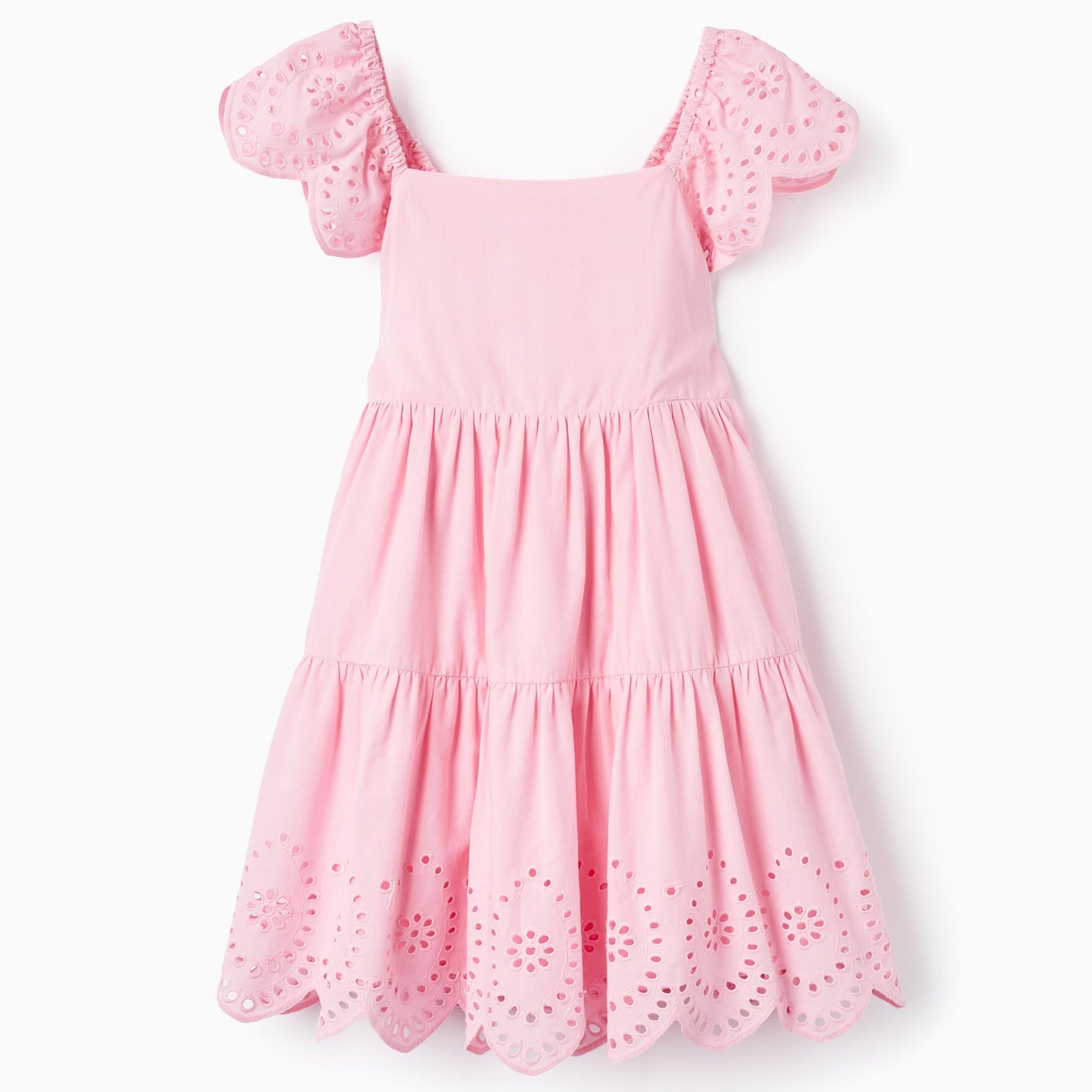 Cotton Dress with English Embroidery for Girls, Pink