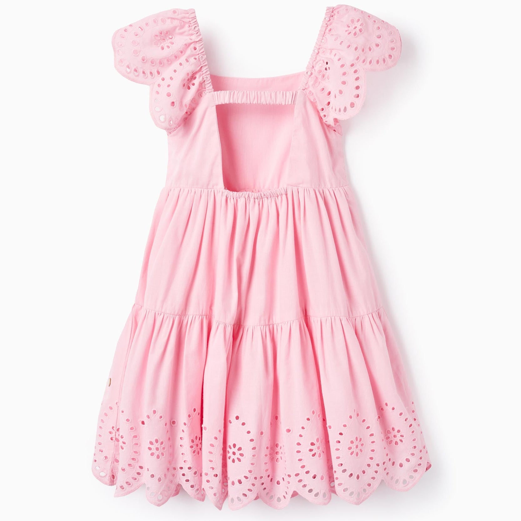 Cotton Dress with English Embroidery for Girls, Pink