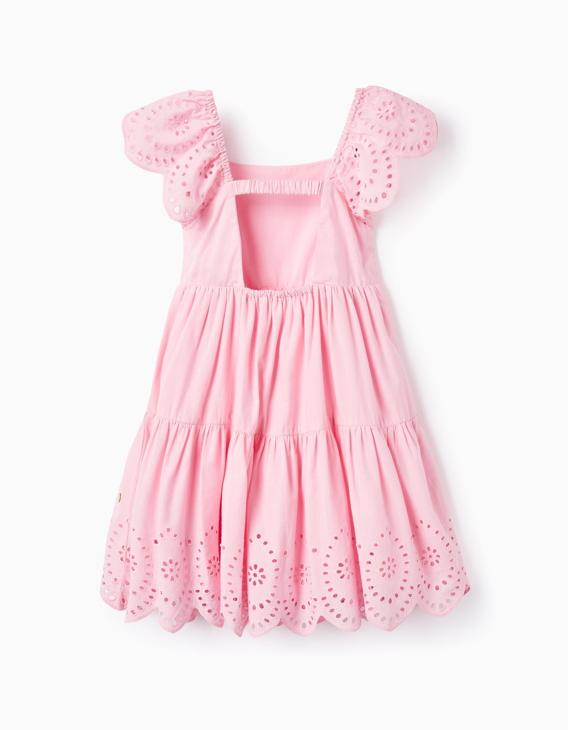 Cotton Dress with English Embroidery for Girls, Pink