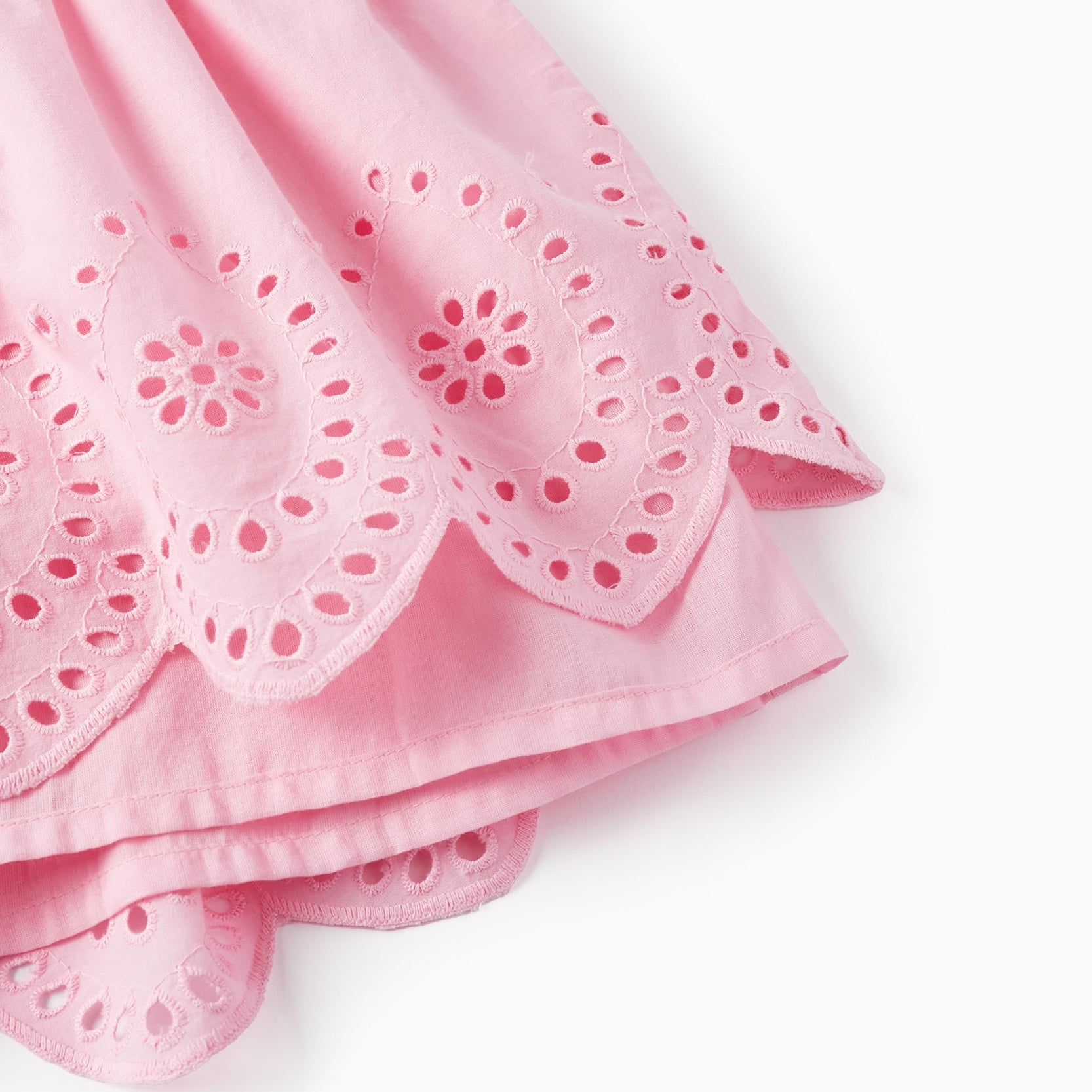 Cotton Dress with English Embroidery for Girls, Pink