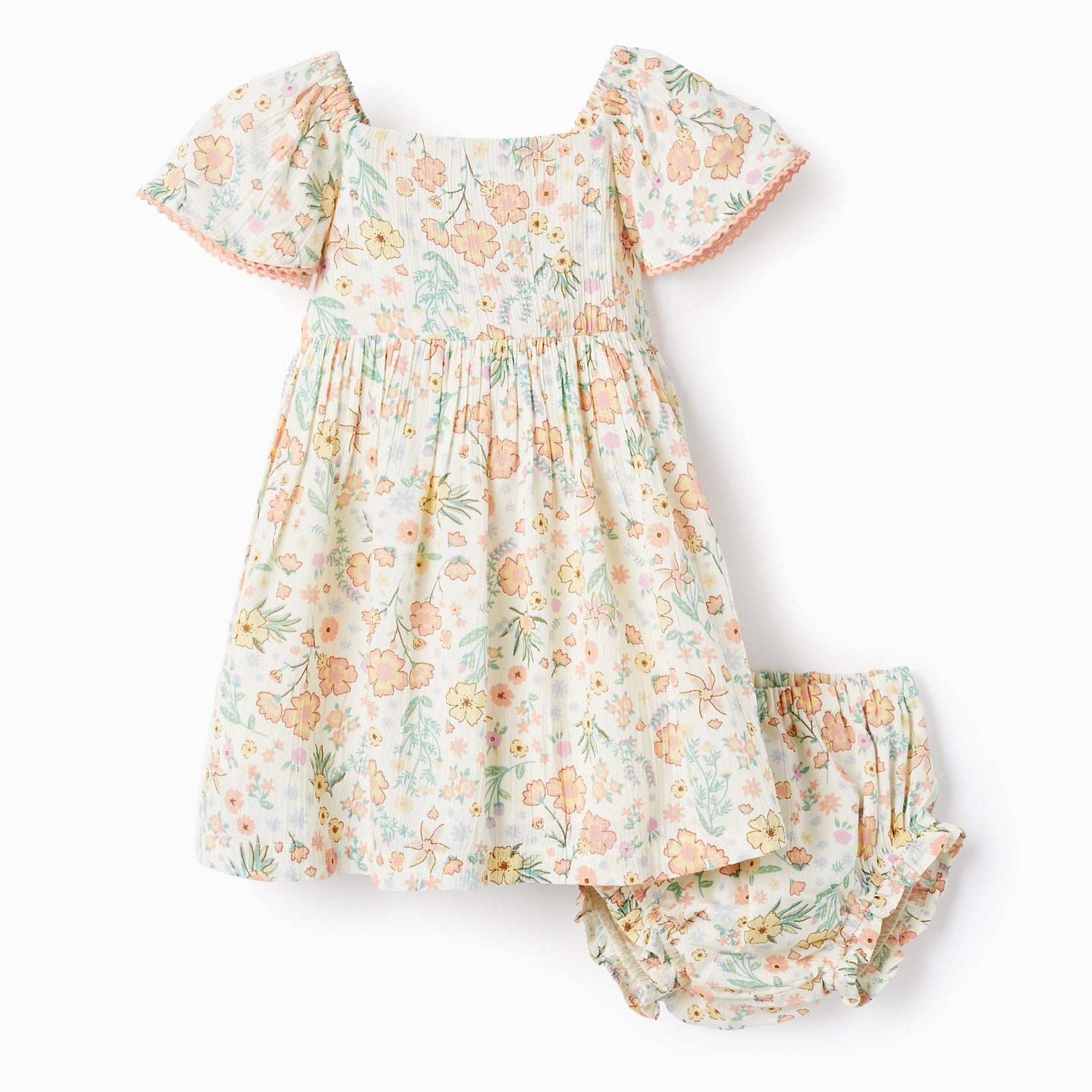 Floral Dress + Bloomers for Baby Girls, Beige
