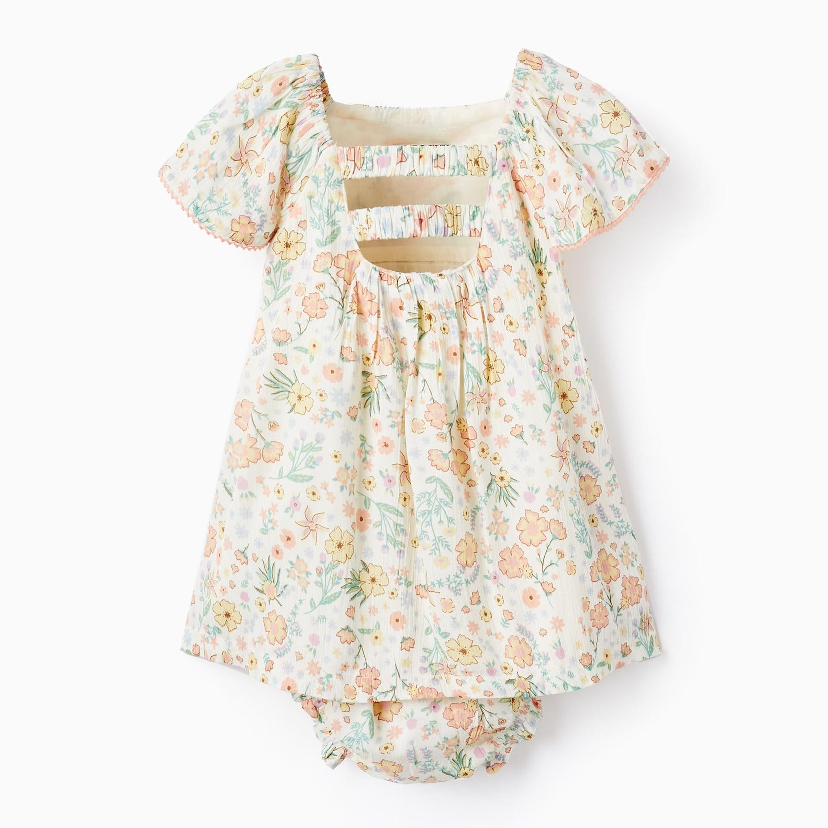 Floral Dress + Bloomers for Baby Girls, Beige