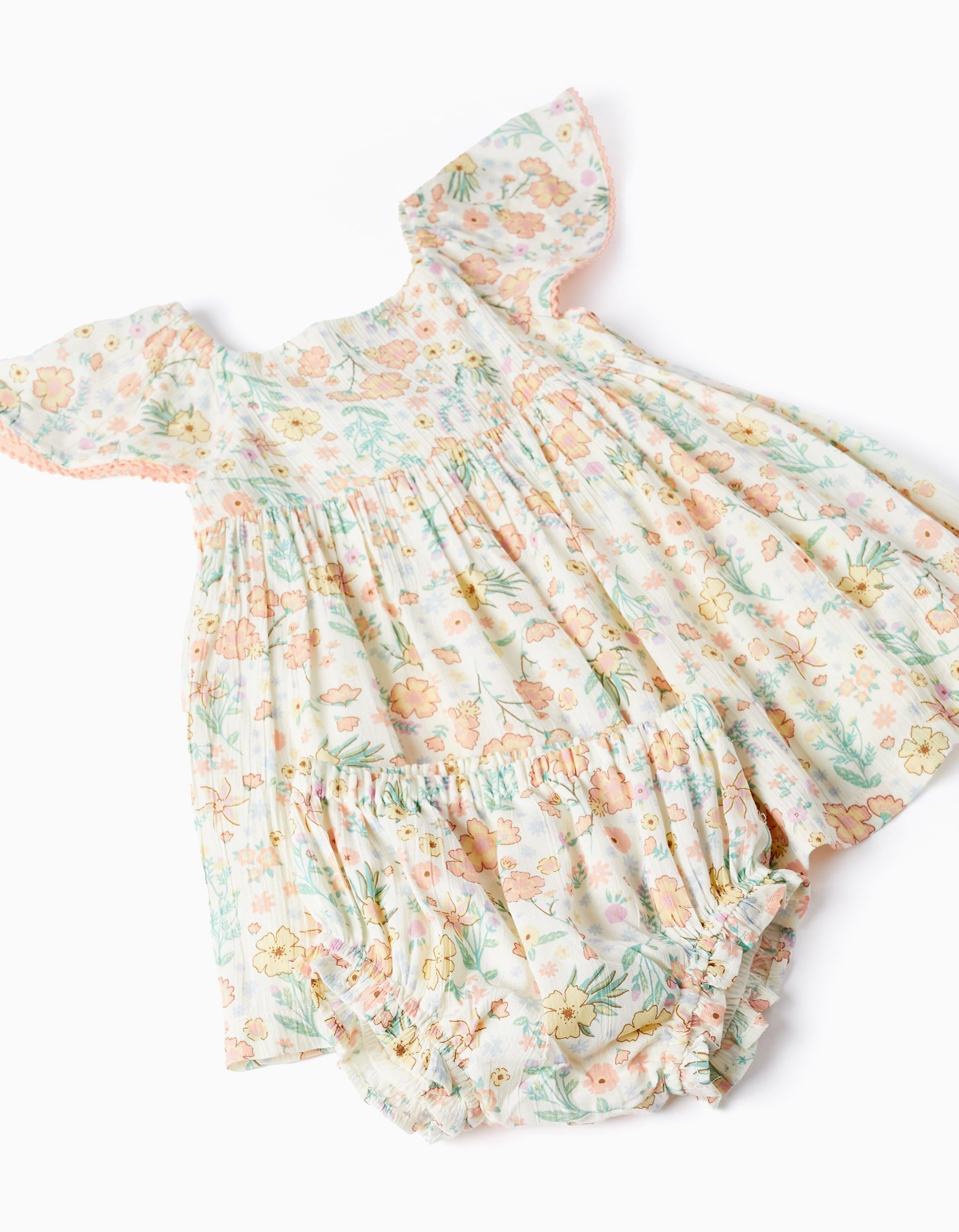 Floral Dress + Bloomers for Baby Girls, Beige