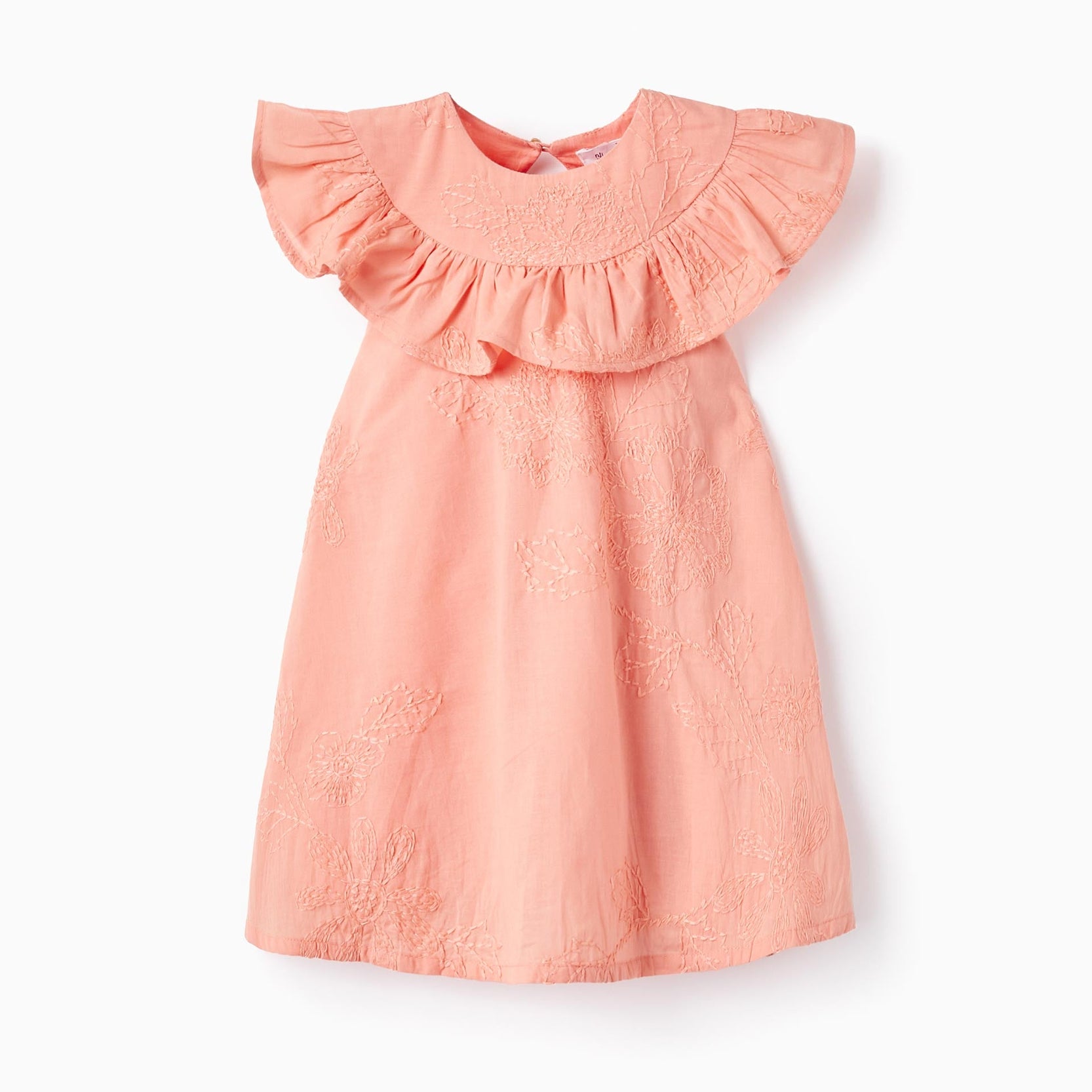 Cotton Dress with Embroidery and Ruffles for Baby Girls, Coral