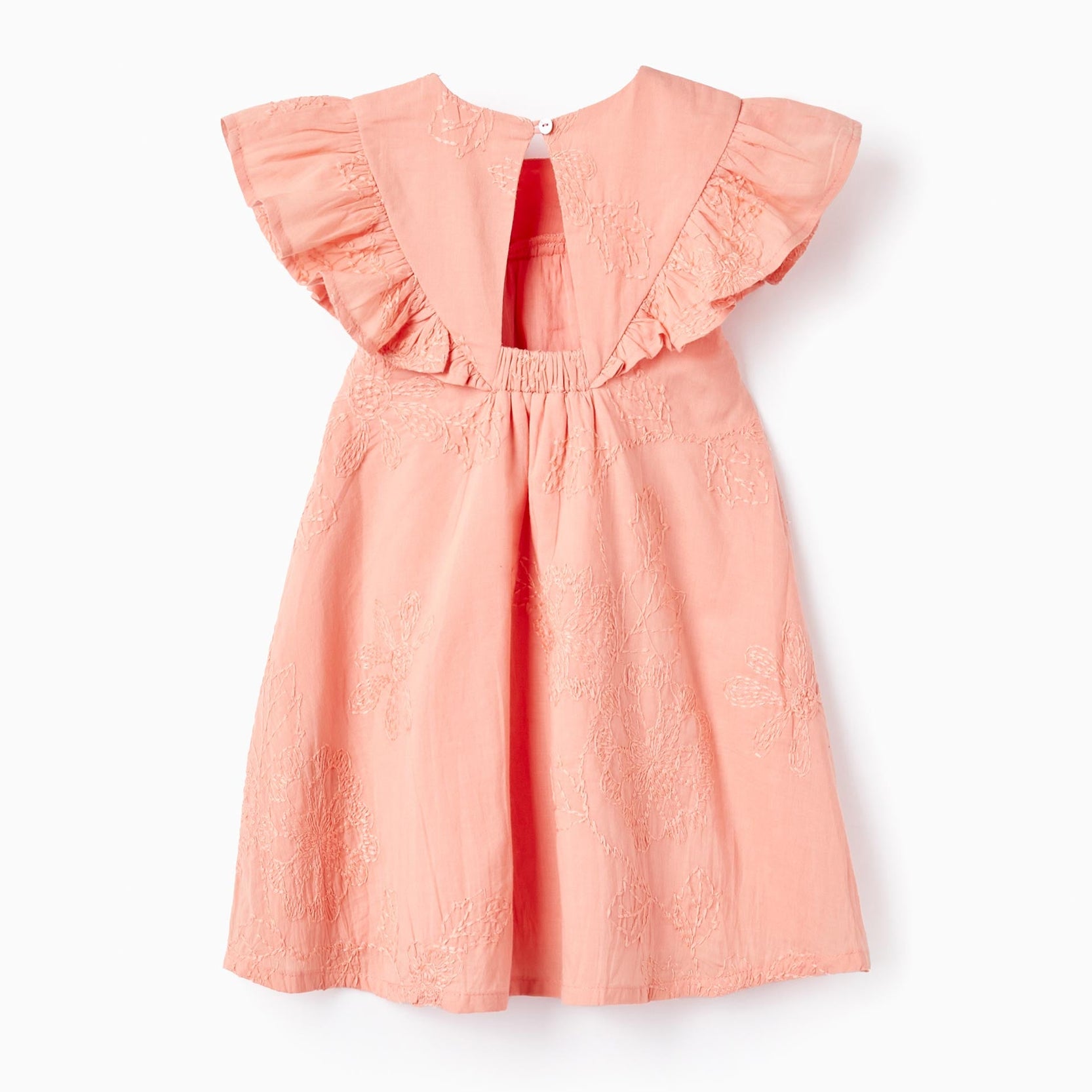 Cotton Dress with Embroidery and Ruffles for Baby Girls, Coral